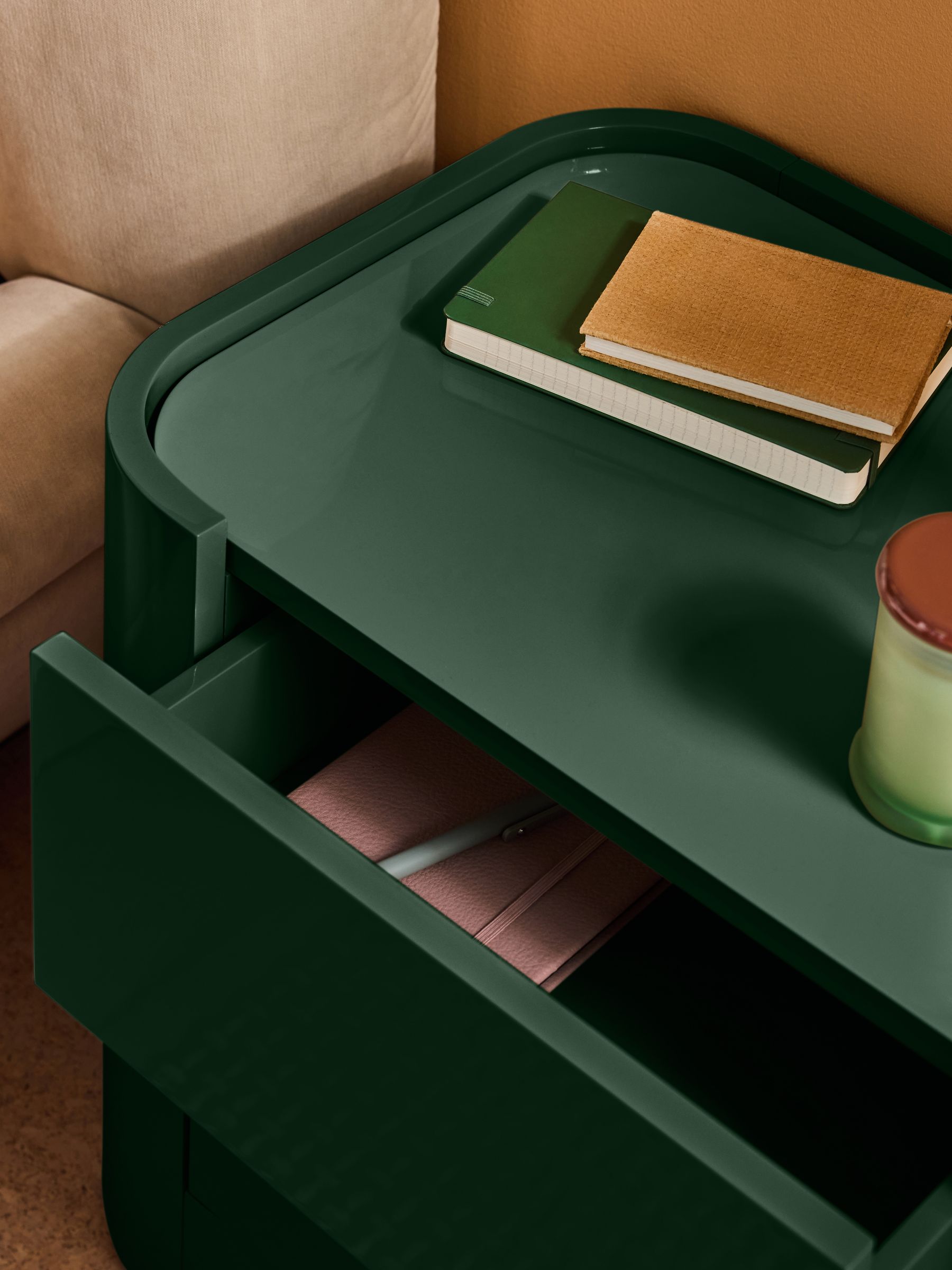 Kain Bedside Table in Dark Green Gloss - Image 2 of 5 Kain Bedside Table in Dark Green Gloss - Image 2 of 5