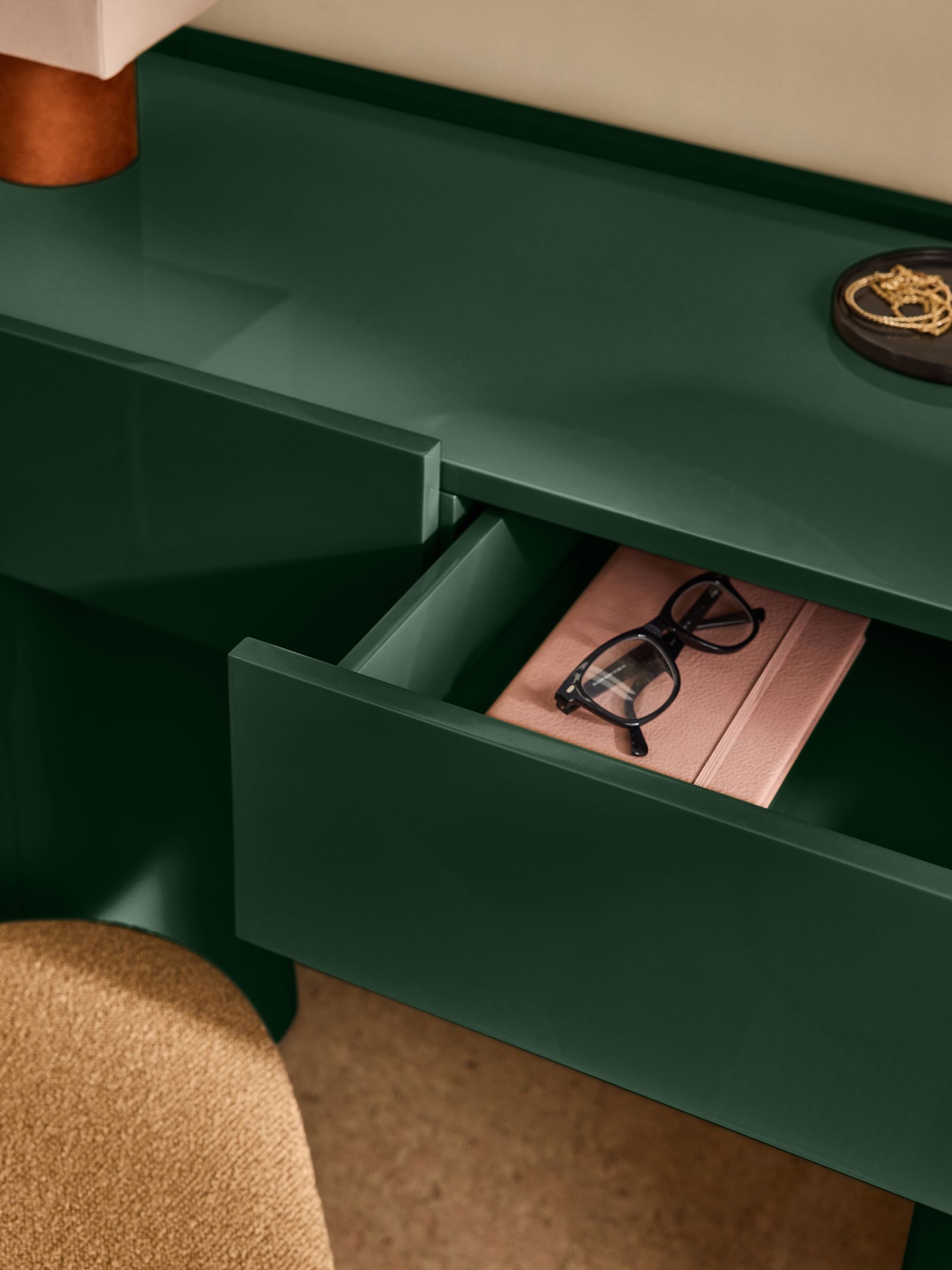 Kain 2 Drawer Console Dressing Table in Dark Green Gloss - Image 2 of 5