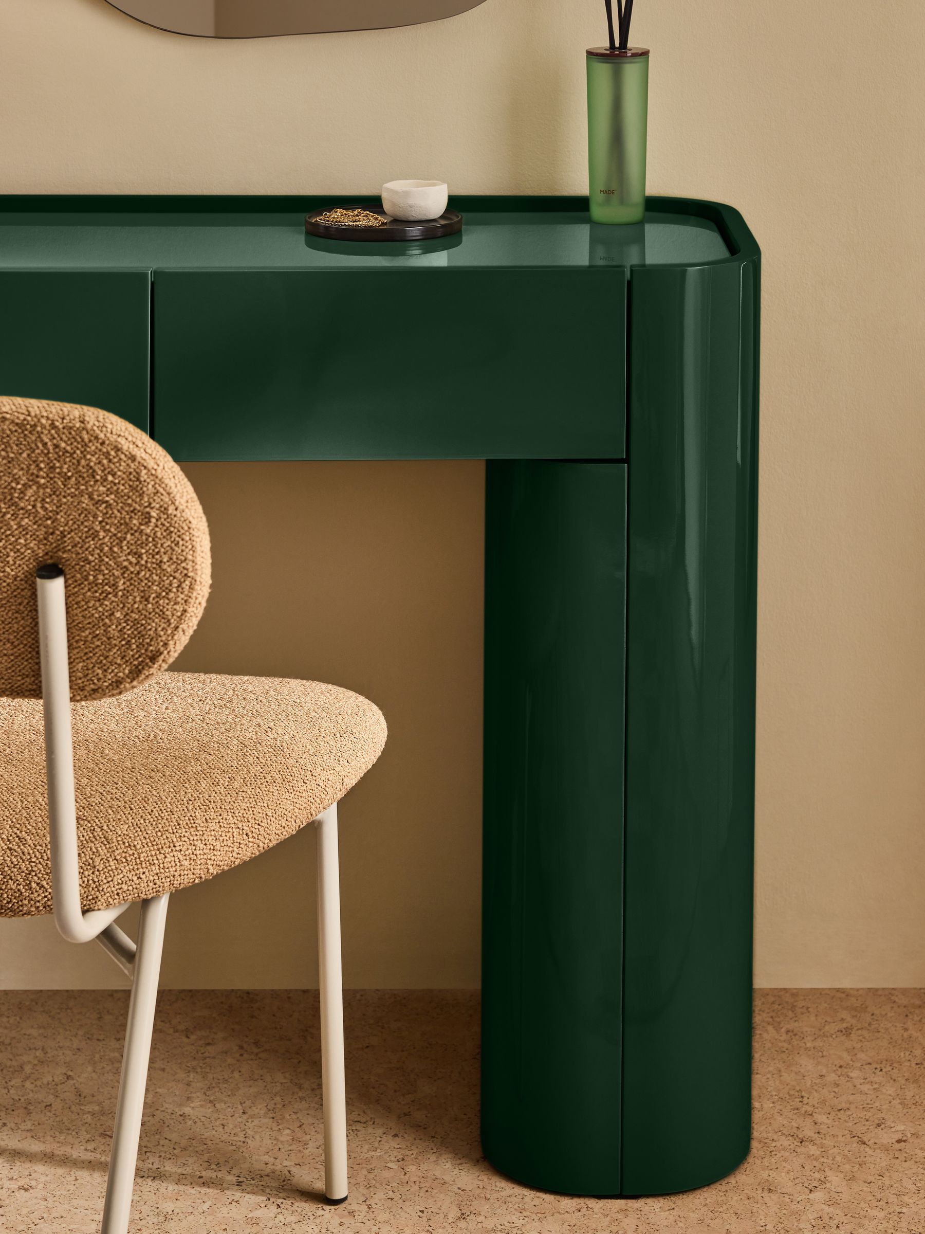 Kain 2 Drawer Console Dressing Table in Dark Green Gloss - Image 3 of 5