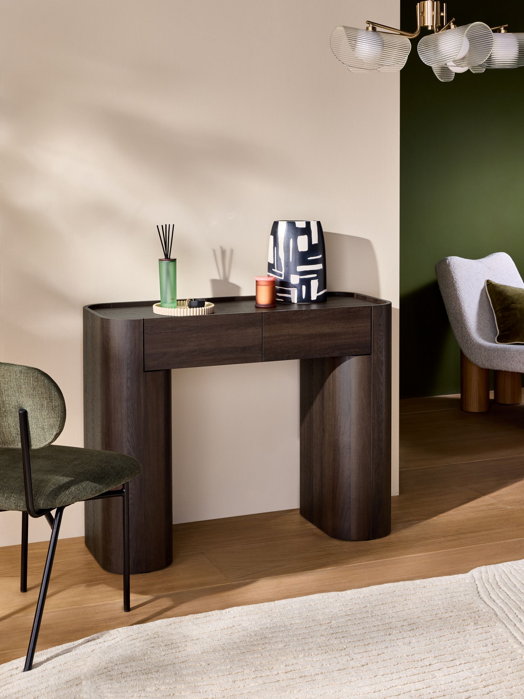 Kain 2 Drawer Console Dressing Table in Dark Wood Effect - Image 1 of 5