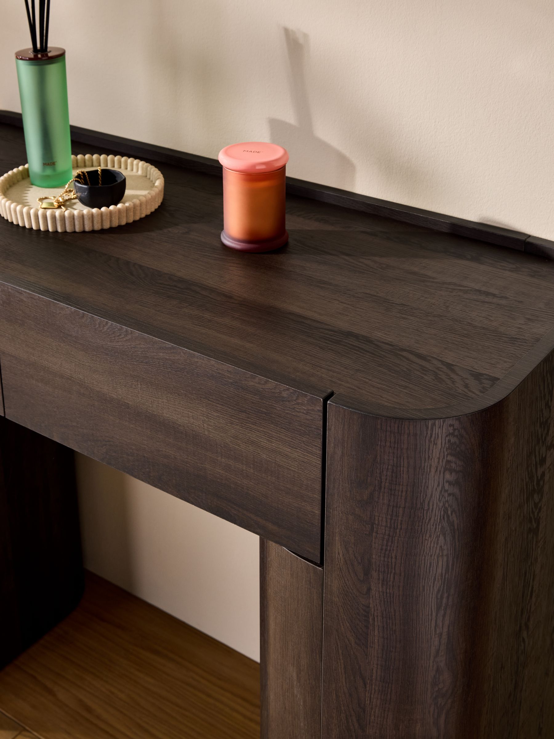 Kain 2 Drawer Console Dressing Table in Dark Wood Effect - Image 2 of 5