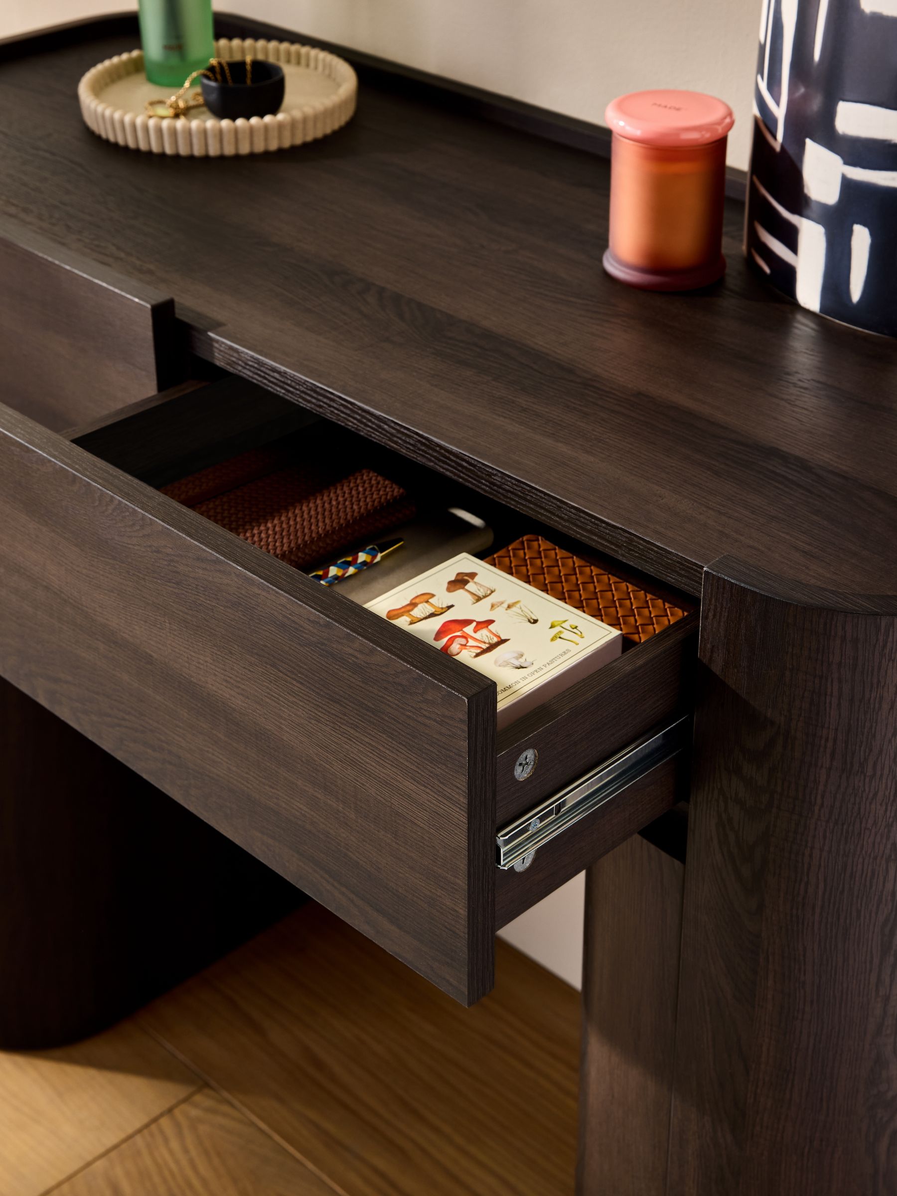 Kain 2 Drawer Console Dressing Table in Dark Wood Effect - Image 3 of 5