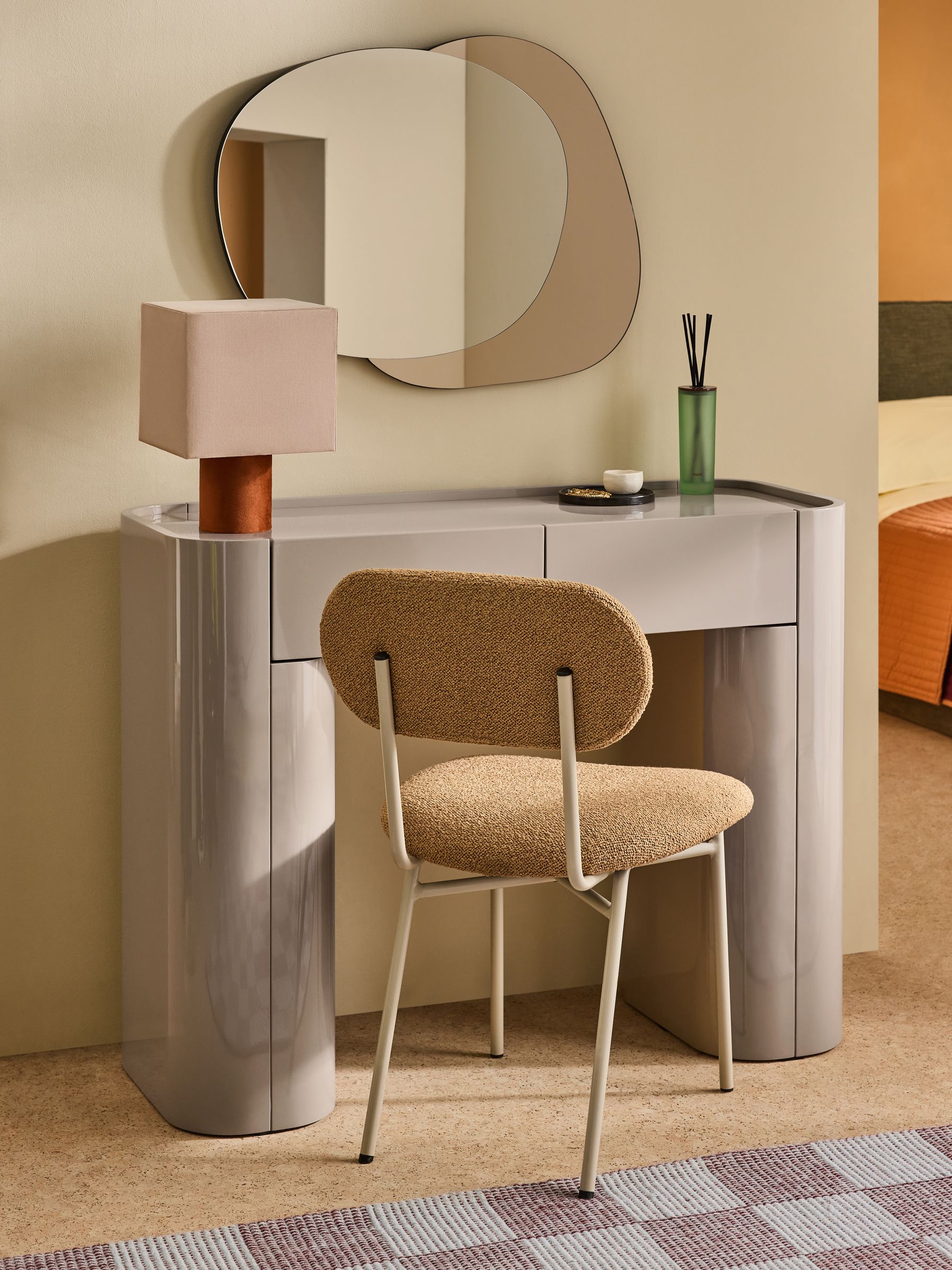 Kain 2 Drawer Console Dressing Table in Mushroom Grey Gloss - Image 1 of 5