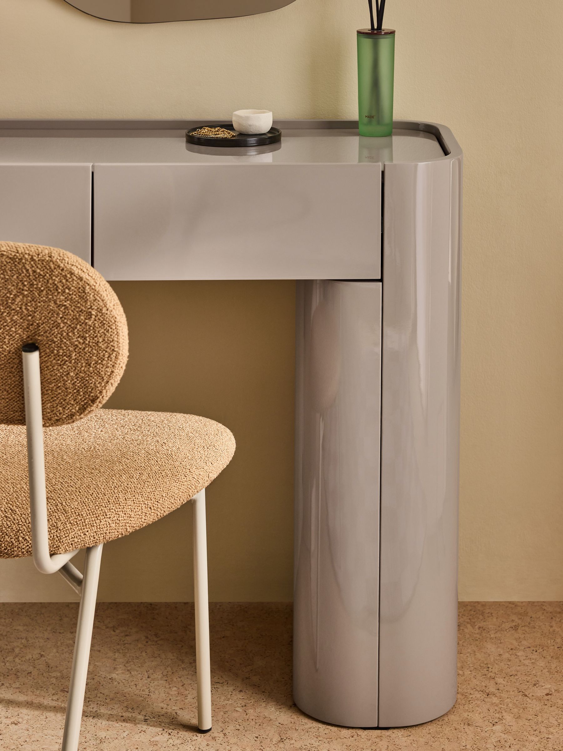 Kain 2 Drawer Console Dressing Table in Mushroom Grey Gloss - Image 3 of 5