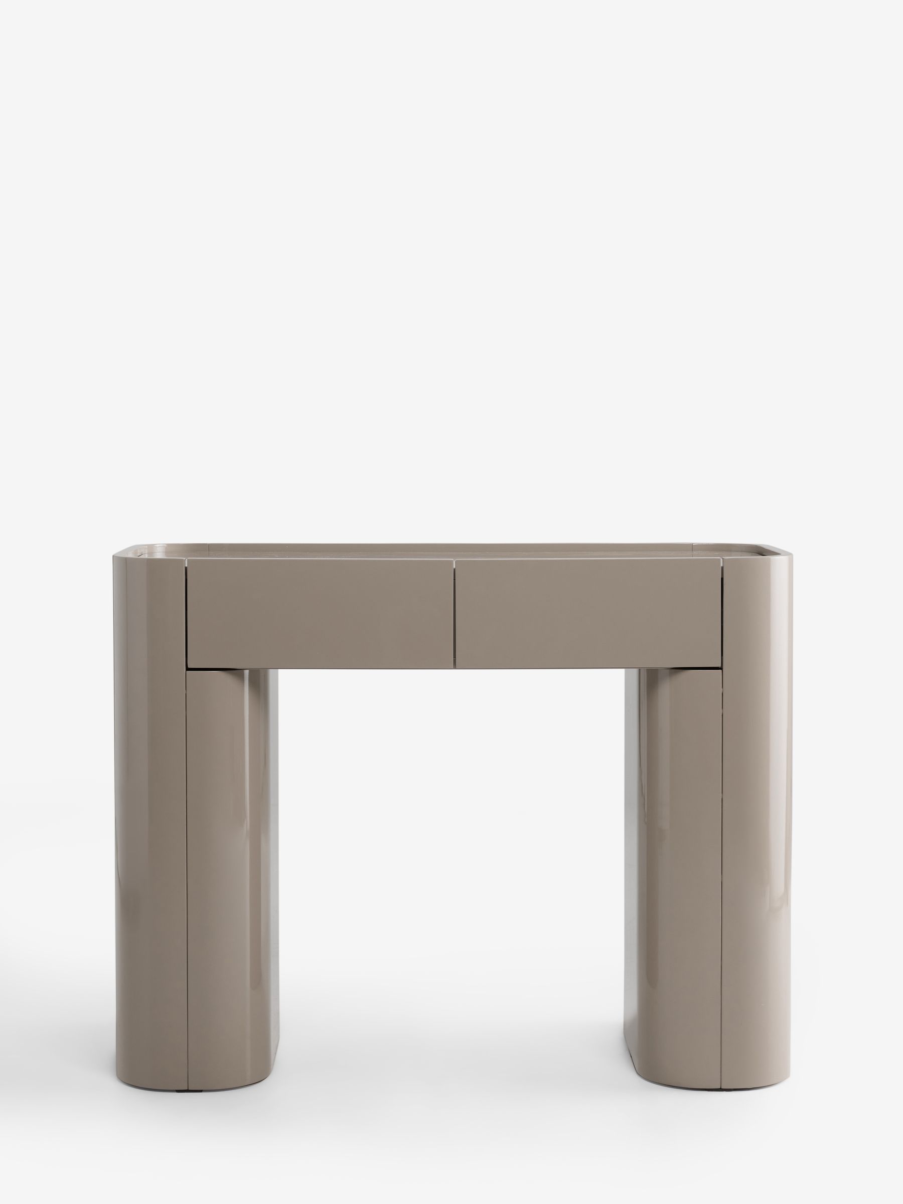 Kain 2 Drawer Console Dressing Table in Mushroom Grey Gloss - Image 4 of 5
