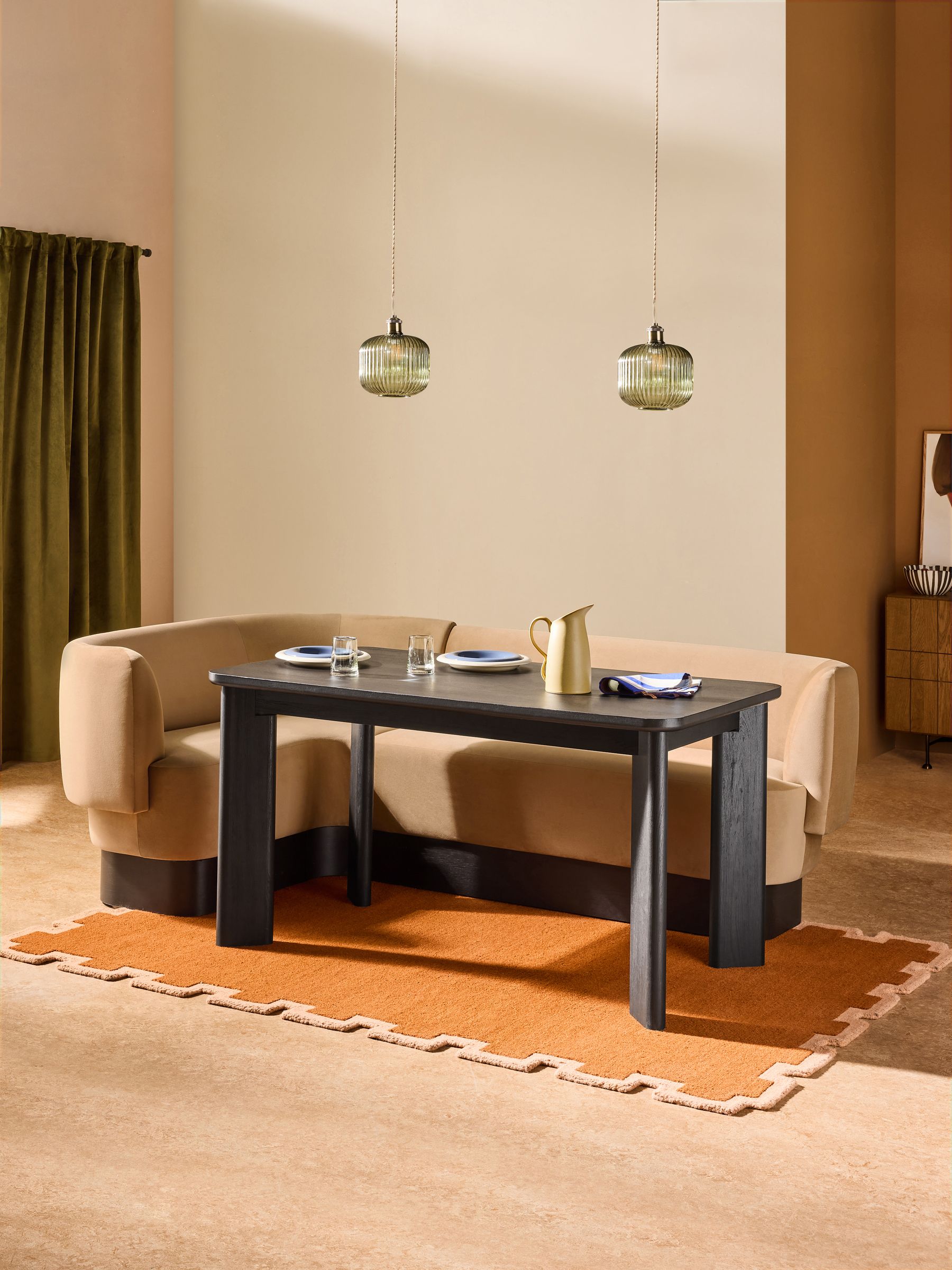 Novara Left Hand Corner Dining Table and Bench Set in Caramel Brown Velvet - Image 2 of 8 Novara Left Hand Corner Dining Table and Bench Set in Caramel Brown Velvet - Image 2 of 8