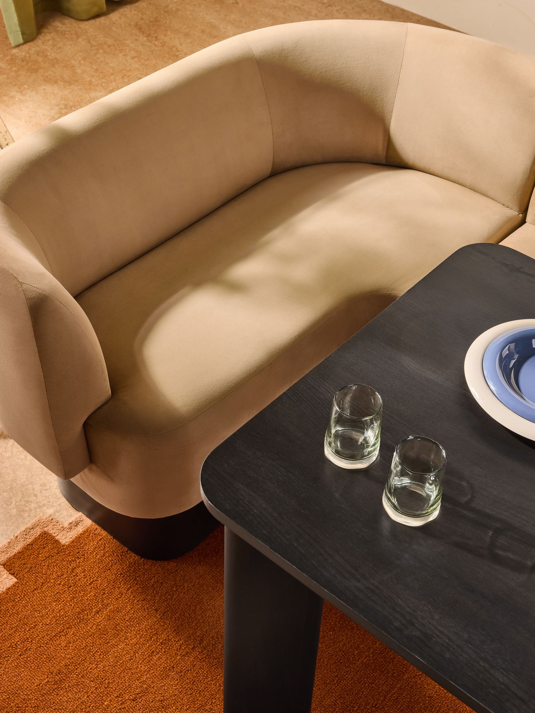 Novara Left Hand Corner Dining Table and Bench Set in Caramel Brown Velvet - Image 3 of 8