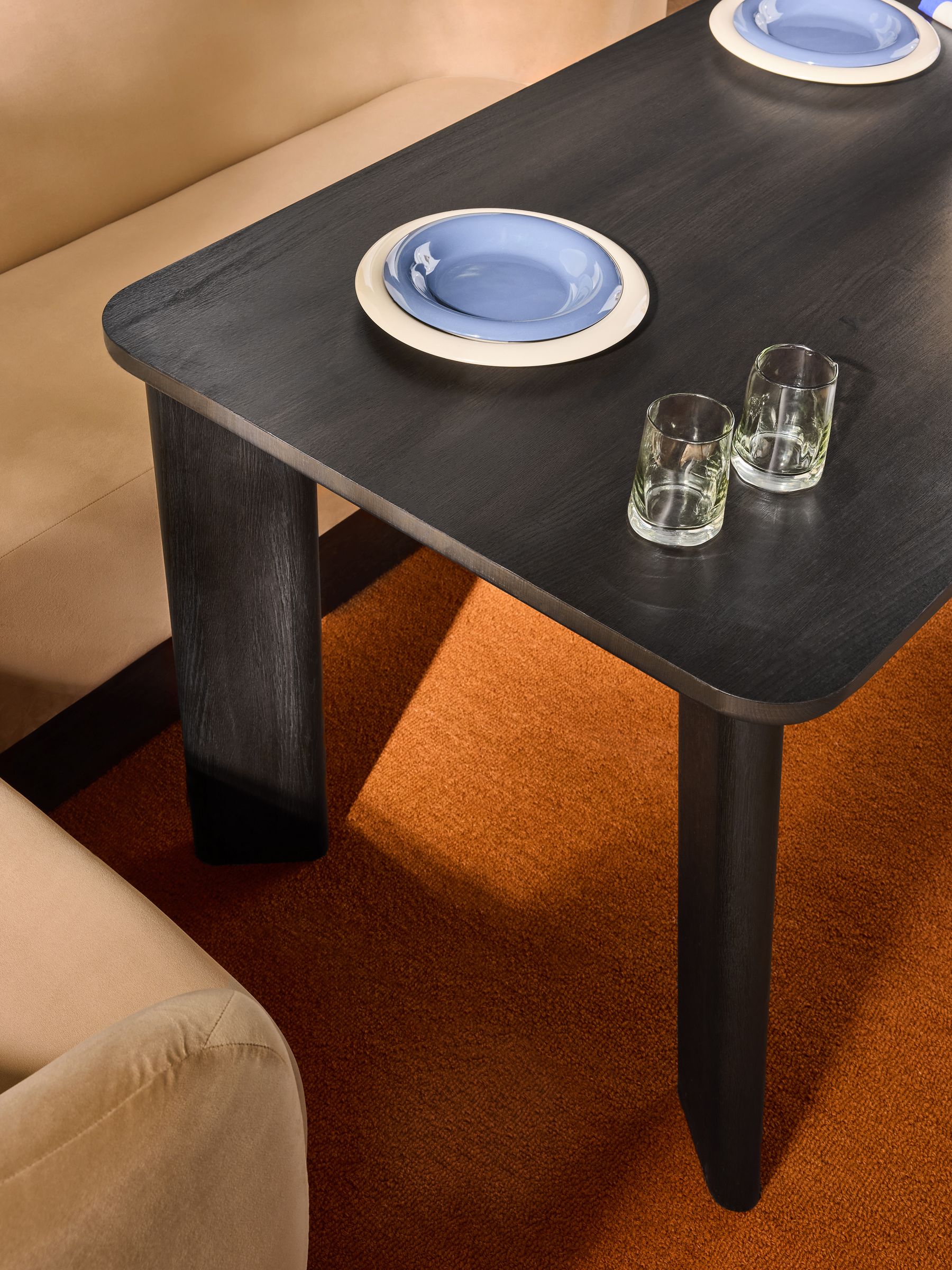 Novara Left Hand Corner Dining Table and Bench Set in Caramel Brown Velvet - Image 4 of 8