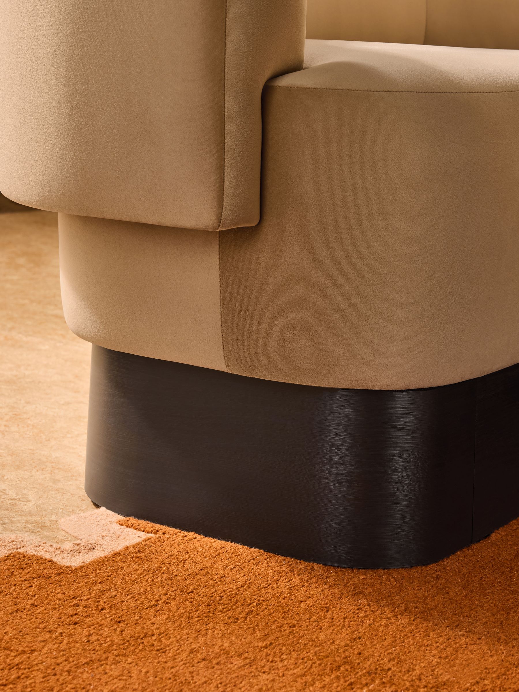 Novara Left Hand Corner Dining Table and Bench Set in Caramel Brown Velvet - Image 6 of 8