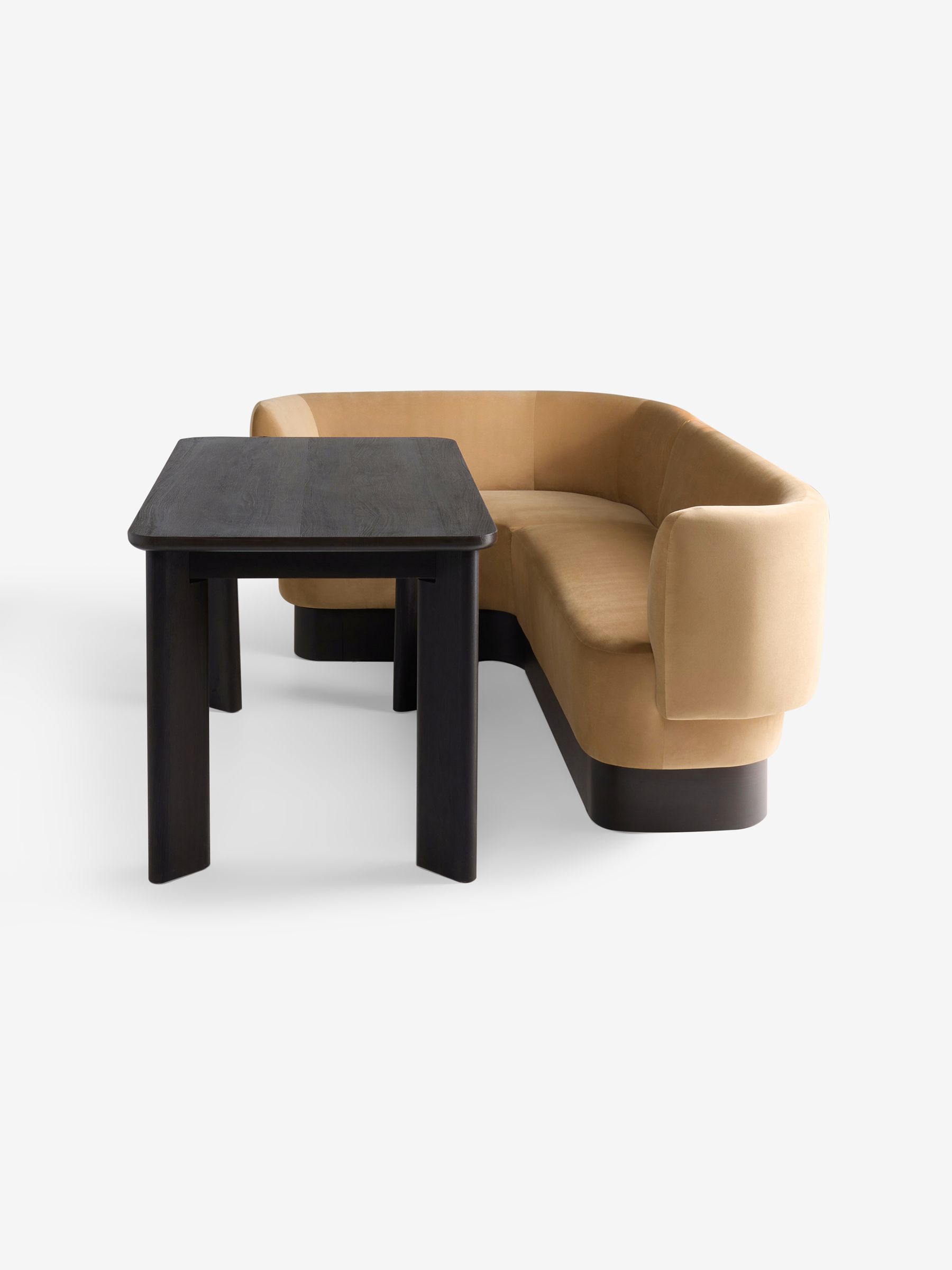 Left Hand Corner Corner Bench and Dining Table Set in Caramel Brown Velvet - Image 9 of 9 Left Hand Corner Corner Bench and Dining Table Set in Caramel Brown Velvet - Image 9 of 9