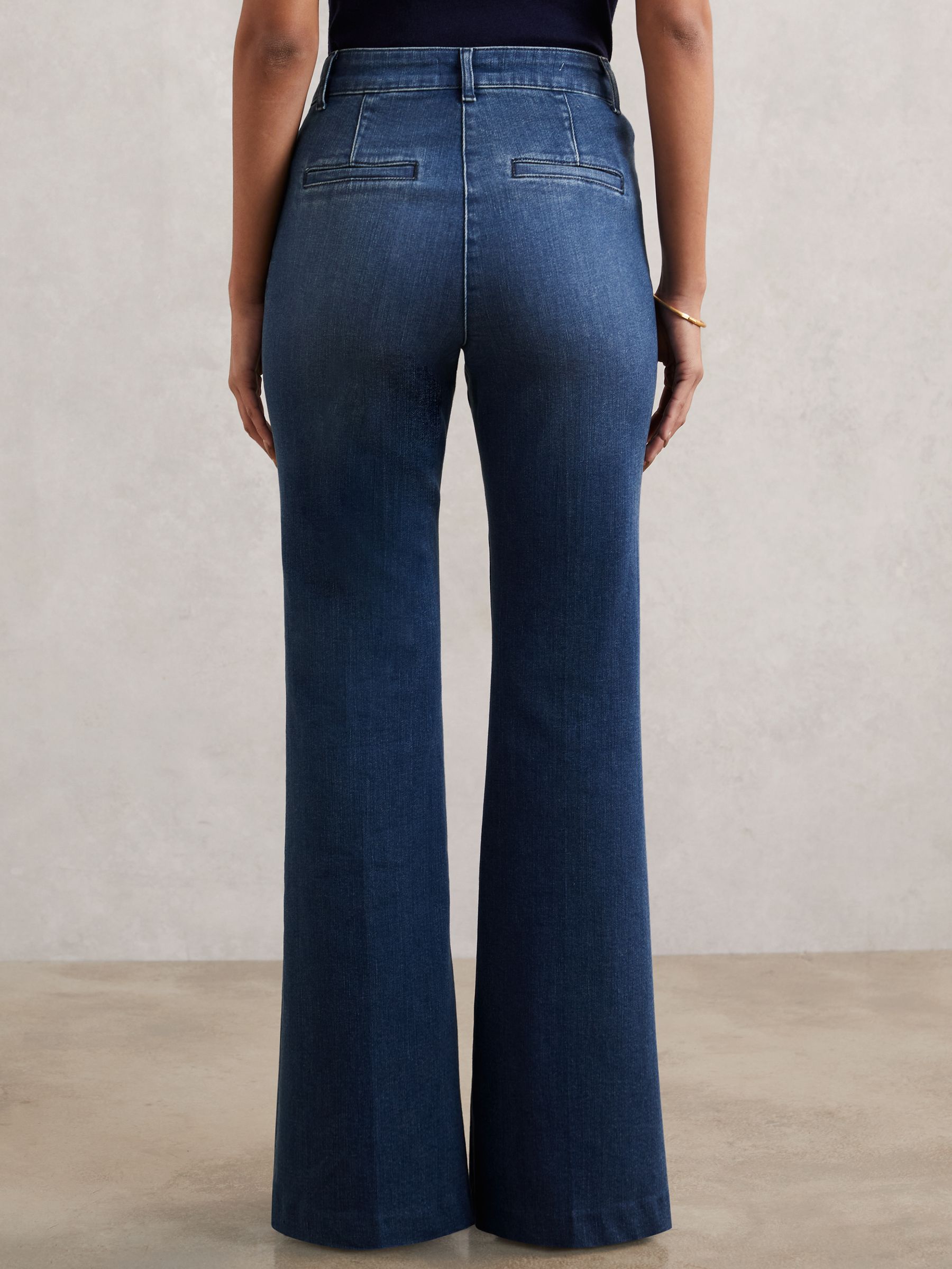 Petite Button-Detail High-Rise Flared Jeans in Mid Blue - Image 6 of 8