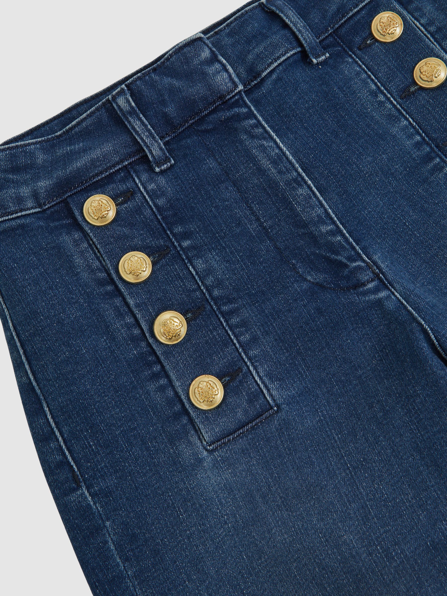 Petite Button-Detail High-Rise Flared Jeans in Mid Blue - image 4