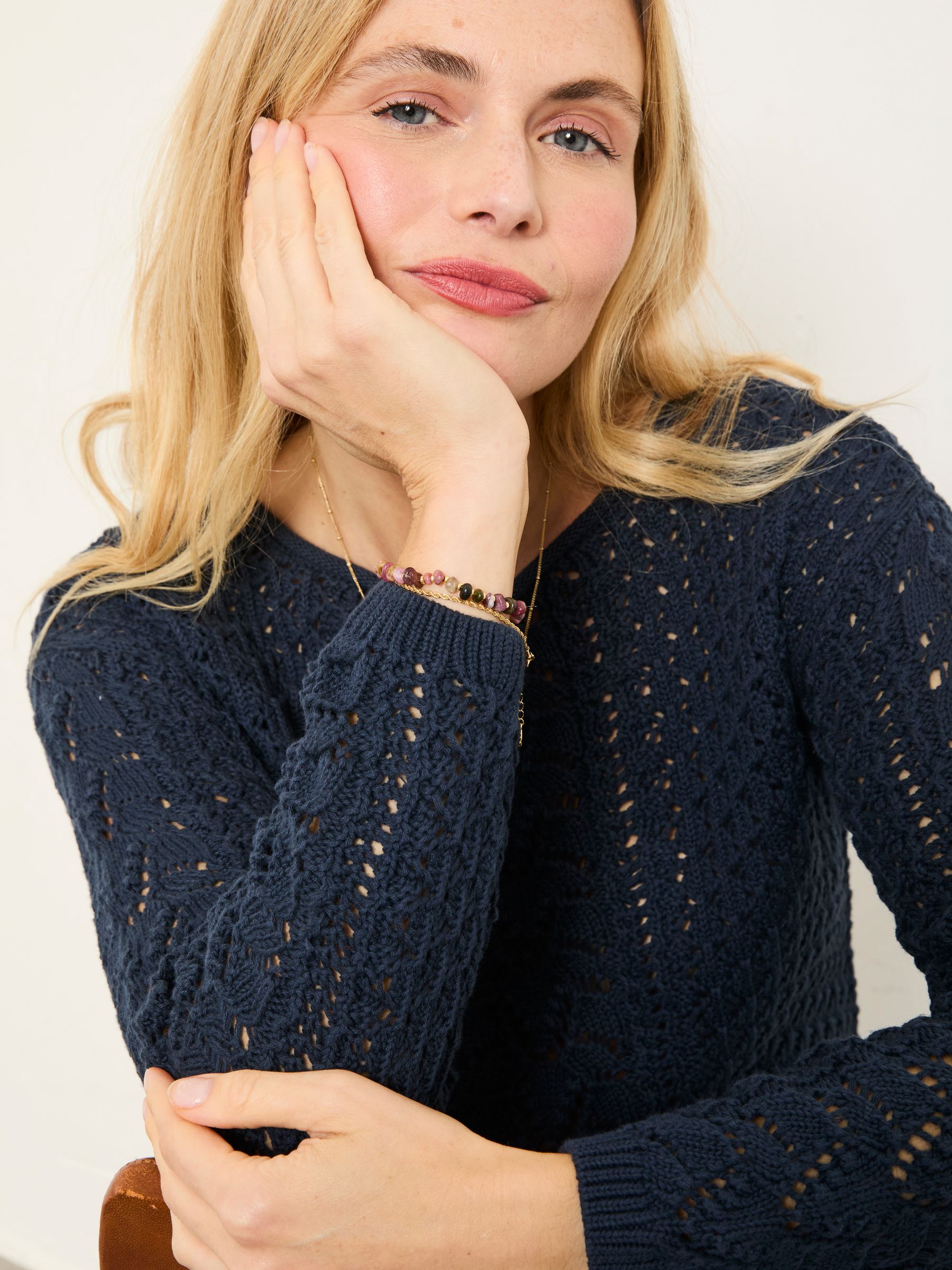 Cameron Navy Knitted Textured Jumper - Image 5 of 6