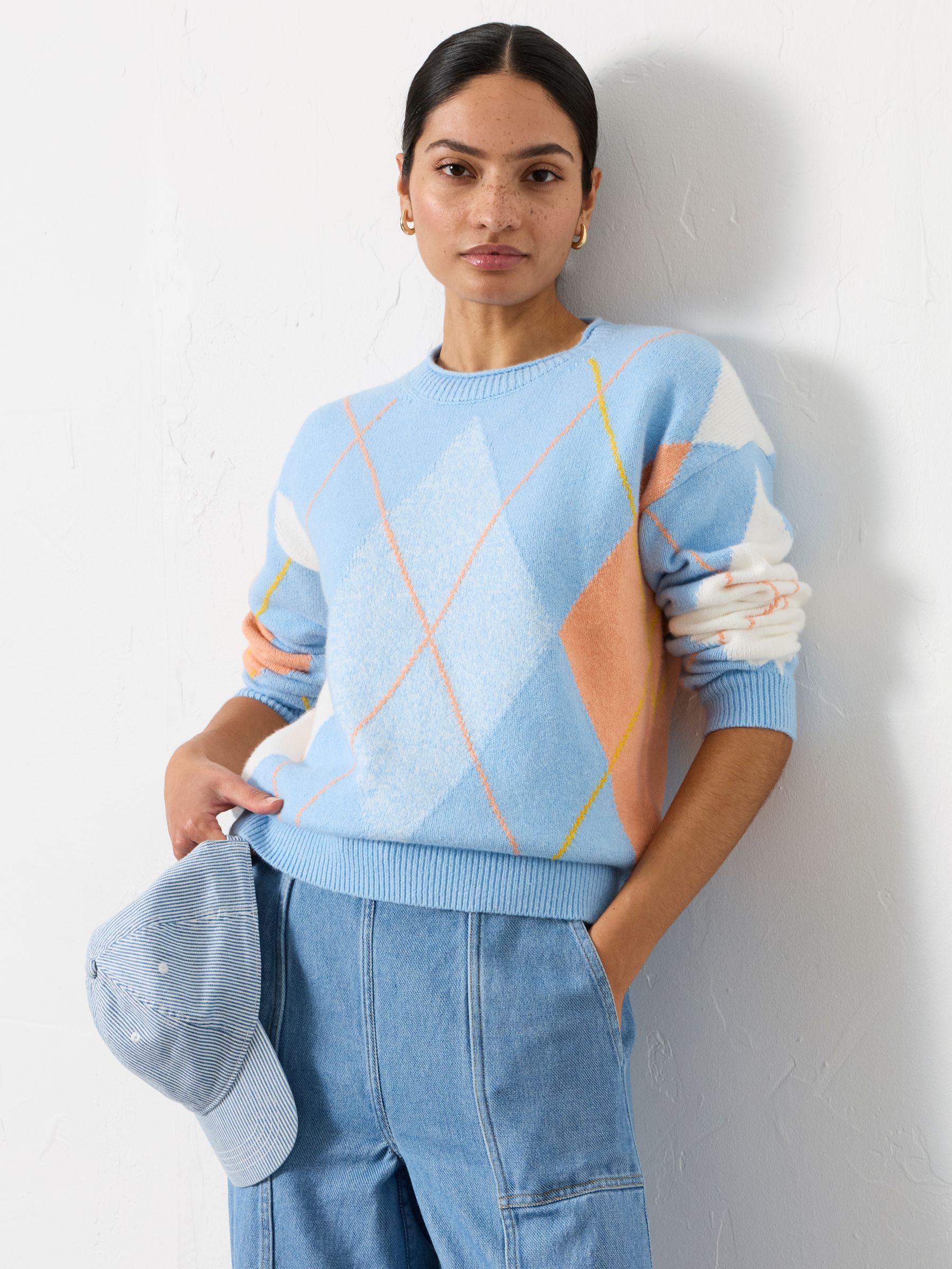 Rue Light Blue Knitted Argyle Jumper | FatFace USA
