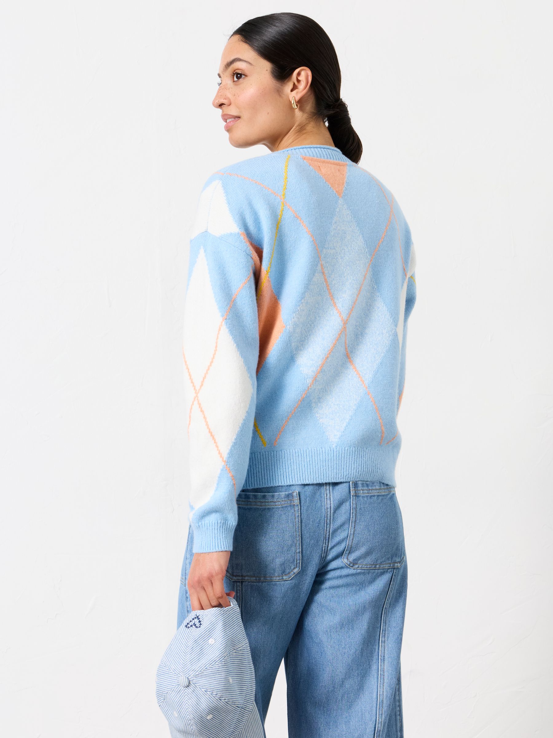 Rue Light Blue Knitted Argyle Jumper - Image 2 of 6