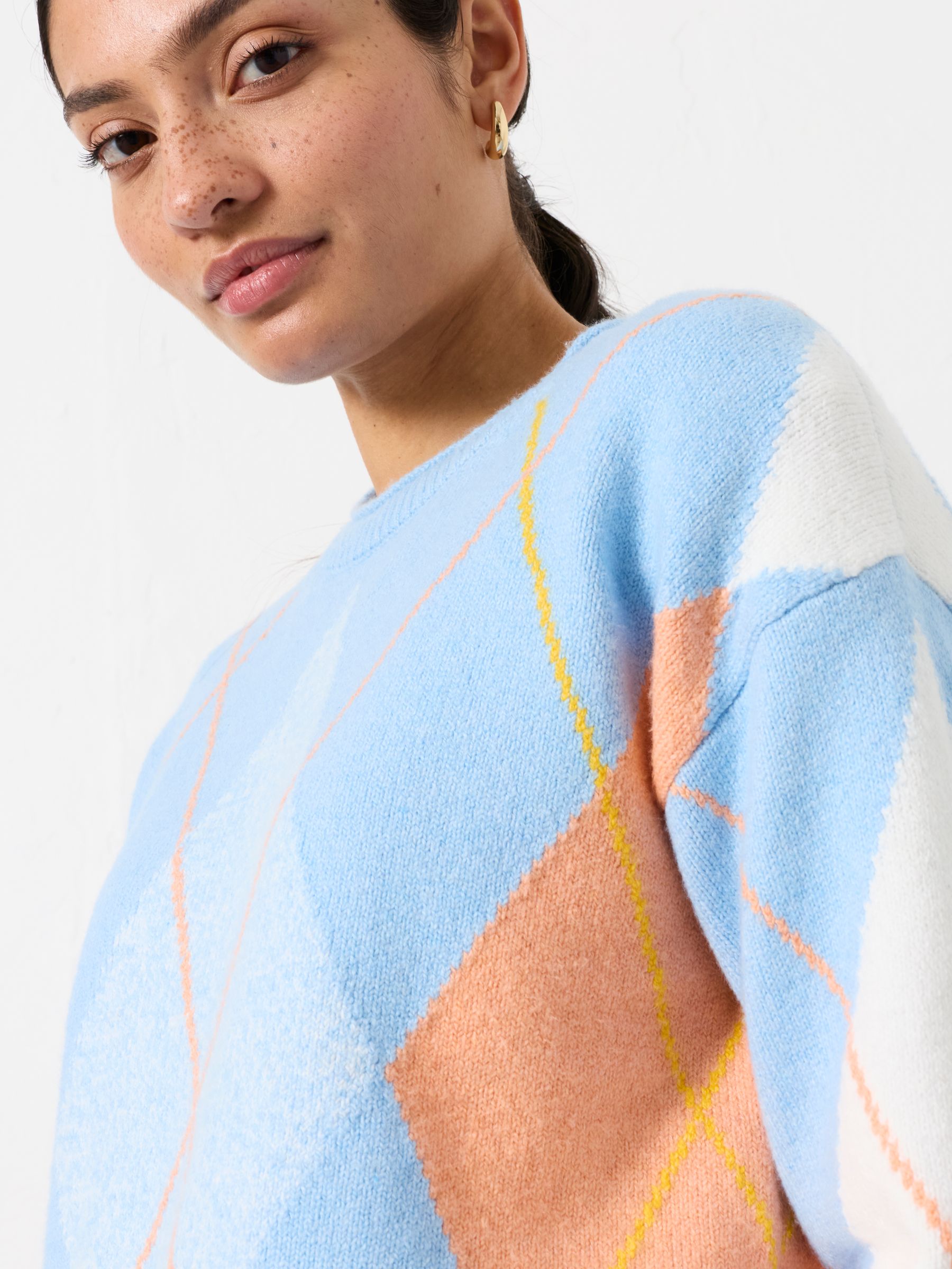 Rue Light Blue Knitted Argyle Jumper - Image 3 of 6