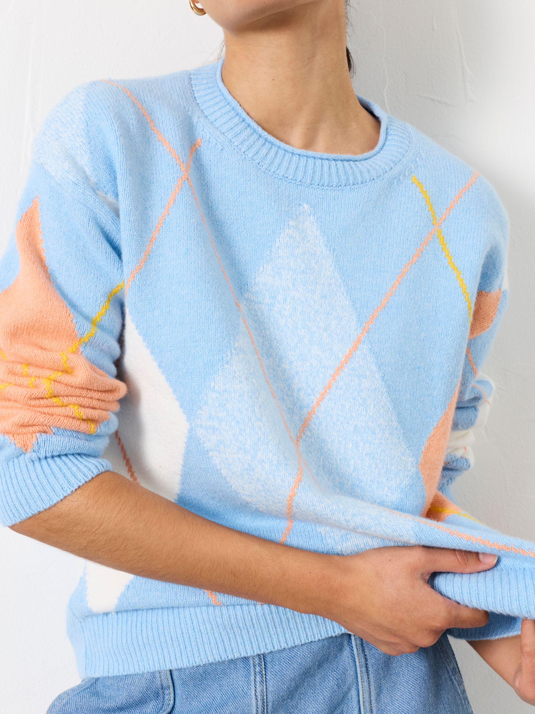 Rue Light Blue Knitted Argyle Jumper | FatFace USA