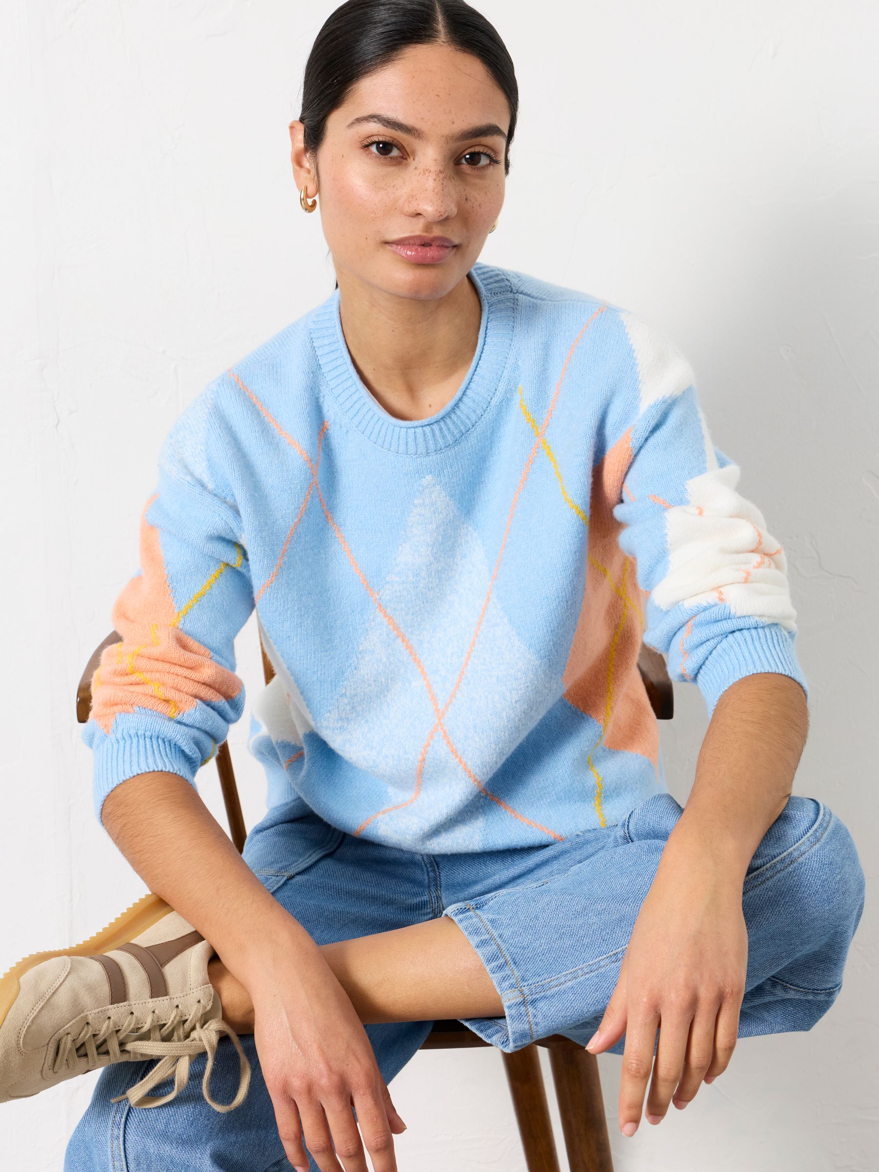 Rue Light Blue Knitted Argyle Jumper - Image 5 of 6