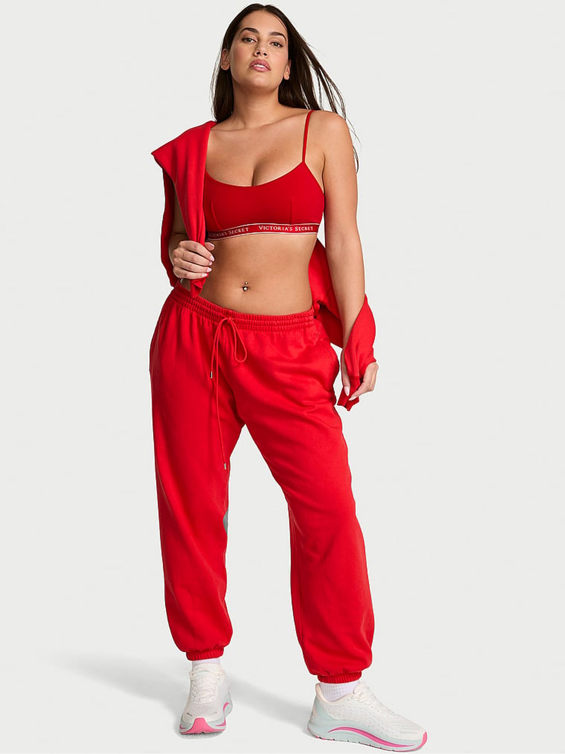 Washed Lipstick Red Fleece Joggers - Image 2 of 3