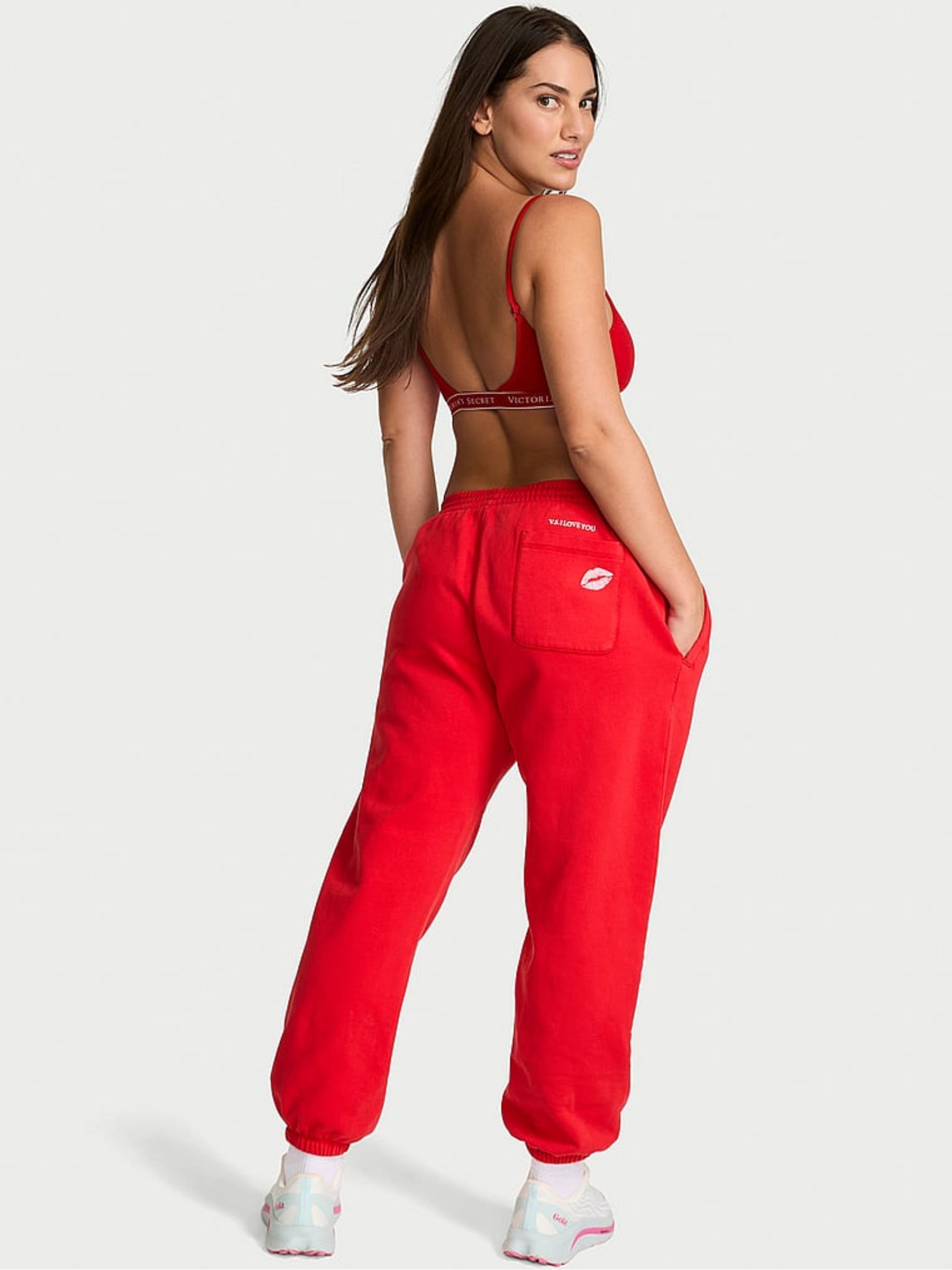 Washed Lipstick Red Fleece Joggers - Image 3 of 3