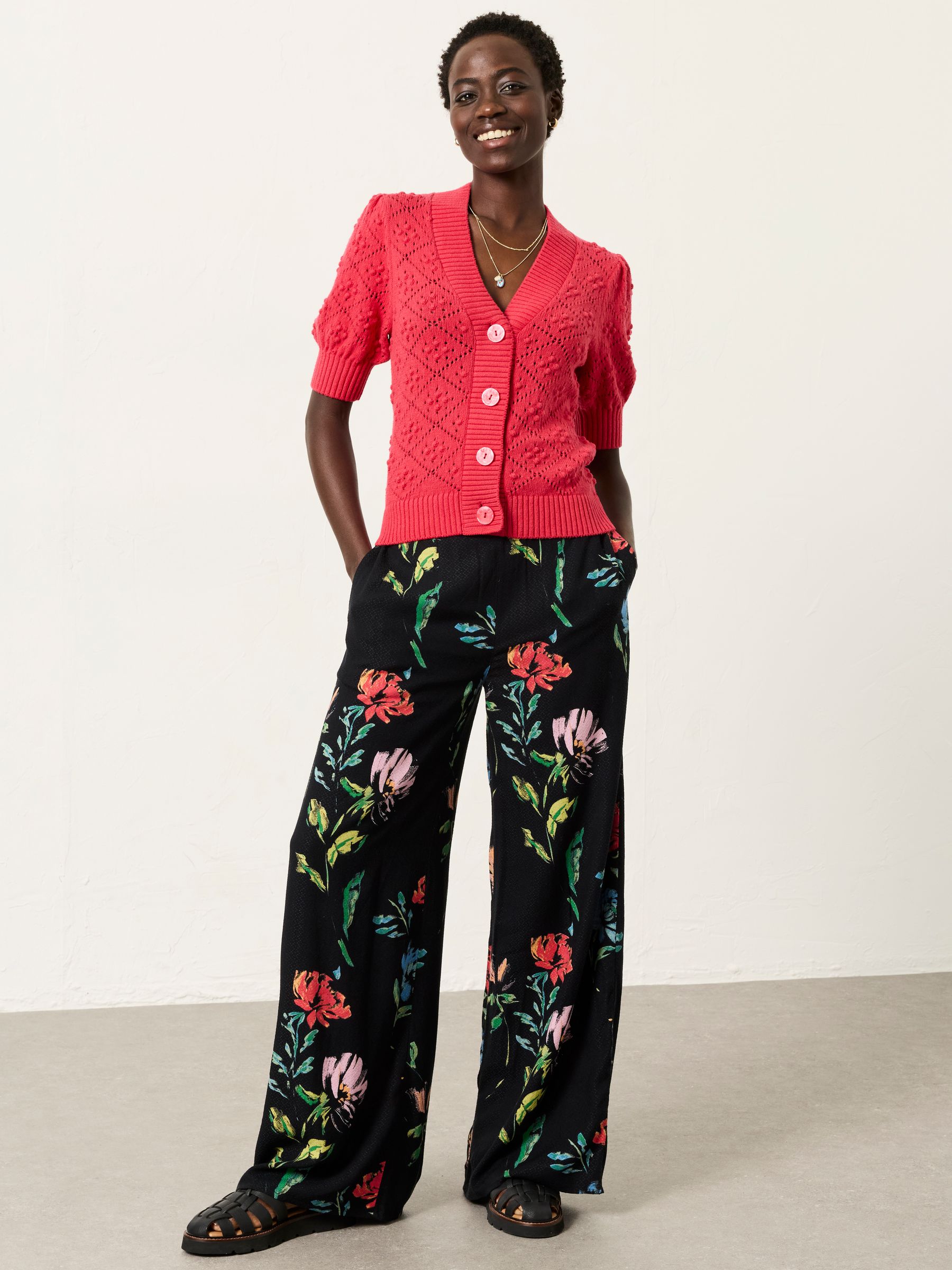 Clover Raspberry Pink Knitted Short Sleeve Cardigan - Image 3 of 6