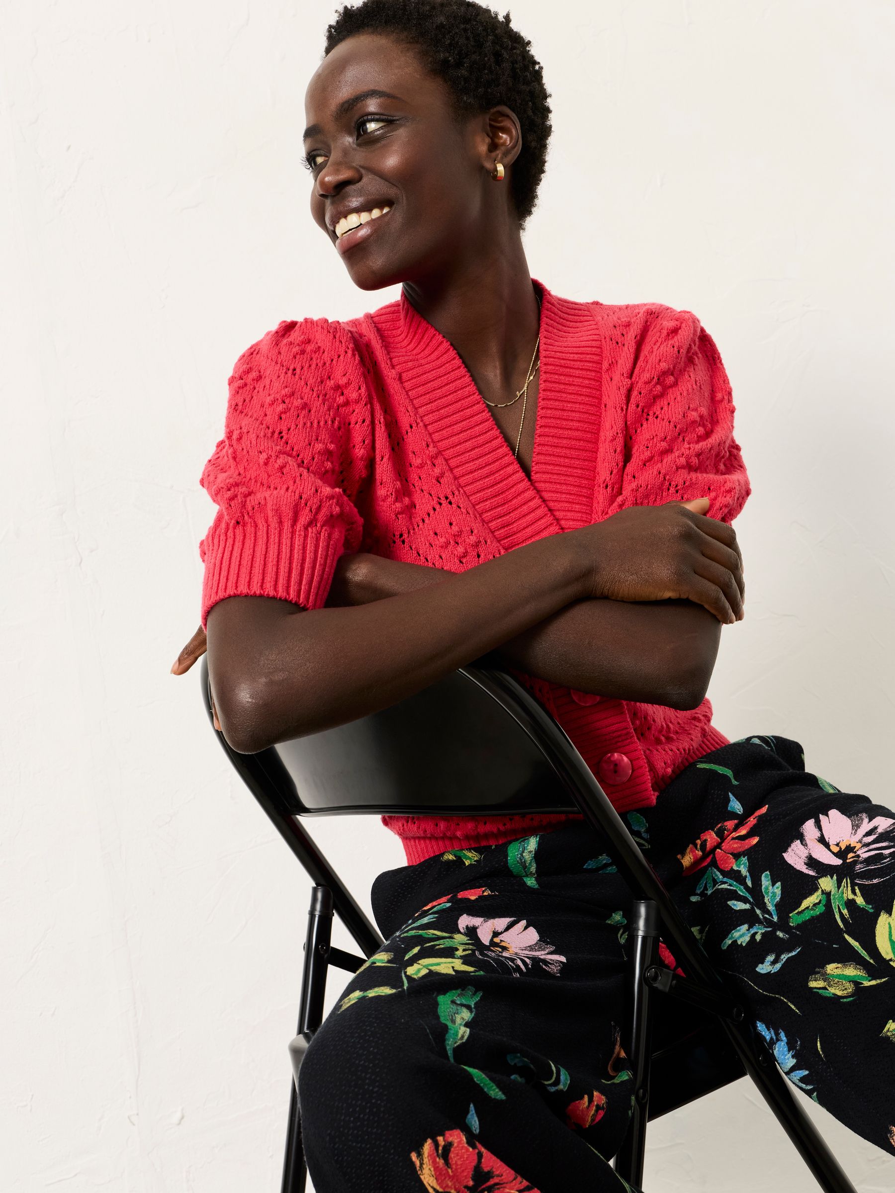 Clover Raspberry Pink Knitted Short Sleeve Cardigan - Image 5 of 6