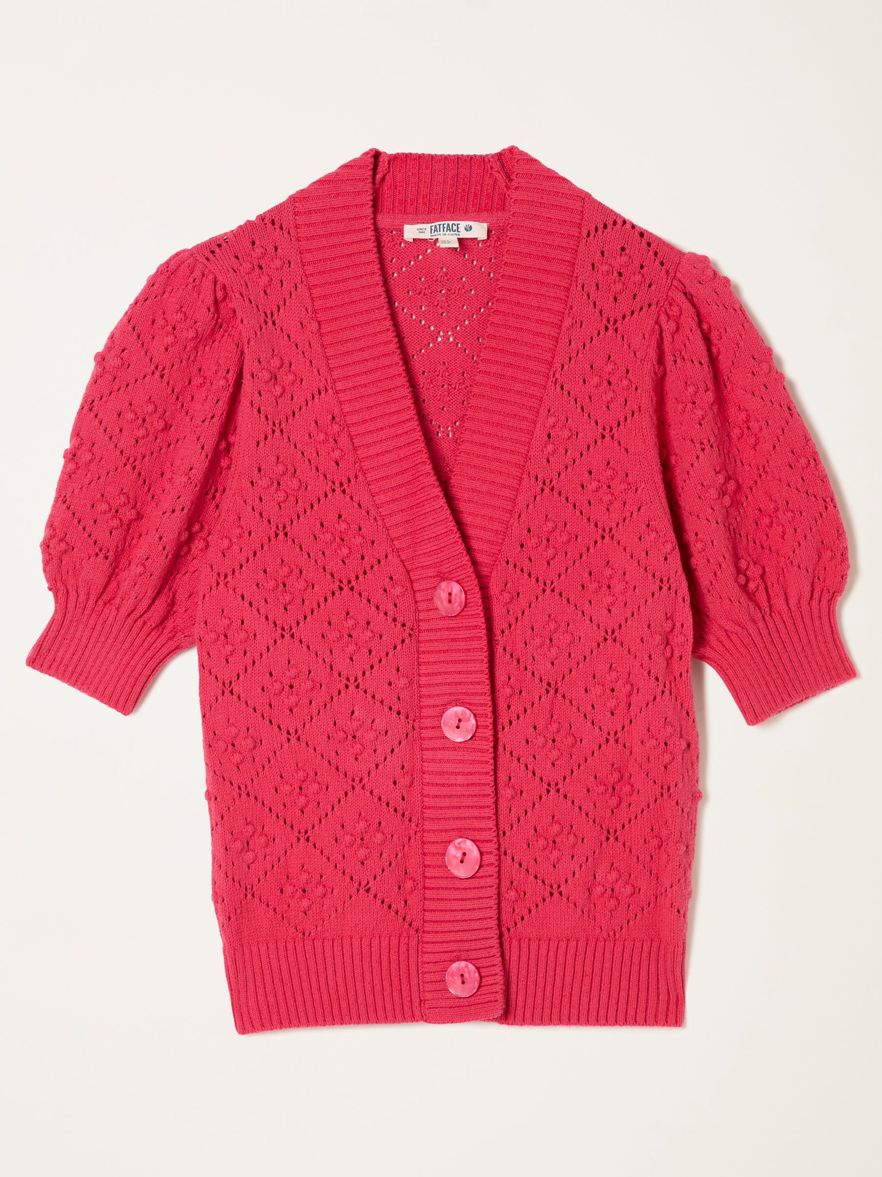 Clover Raspberry Pink Knitted Short Sleeve Cardigan | FatFace USA