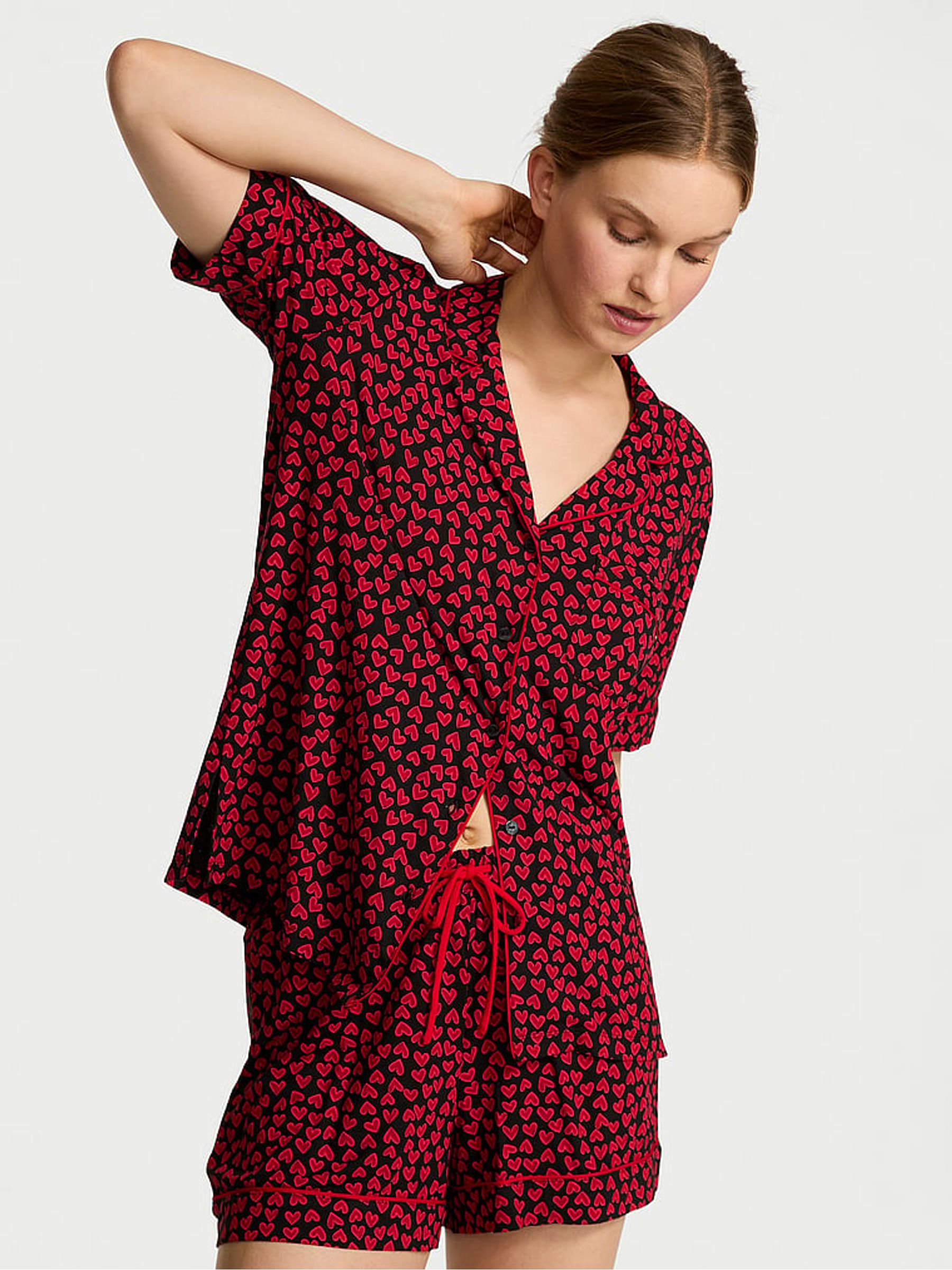 Lipstick Red Scattered Hearts Modal Short Pyjamas Set - Image 1 of 2