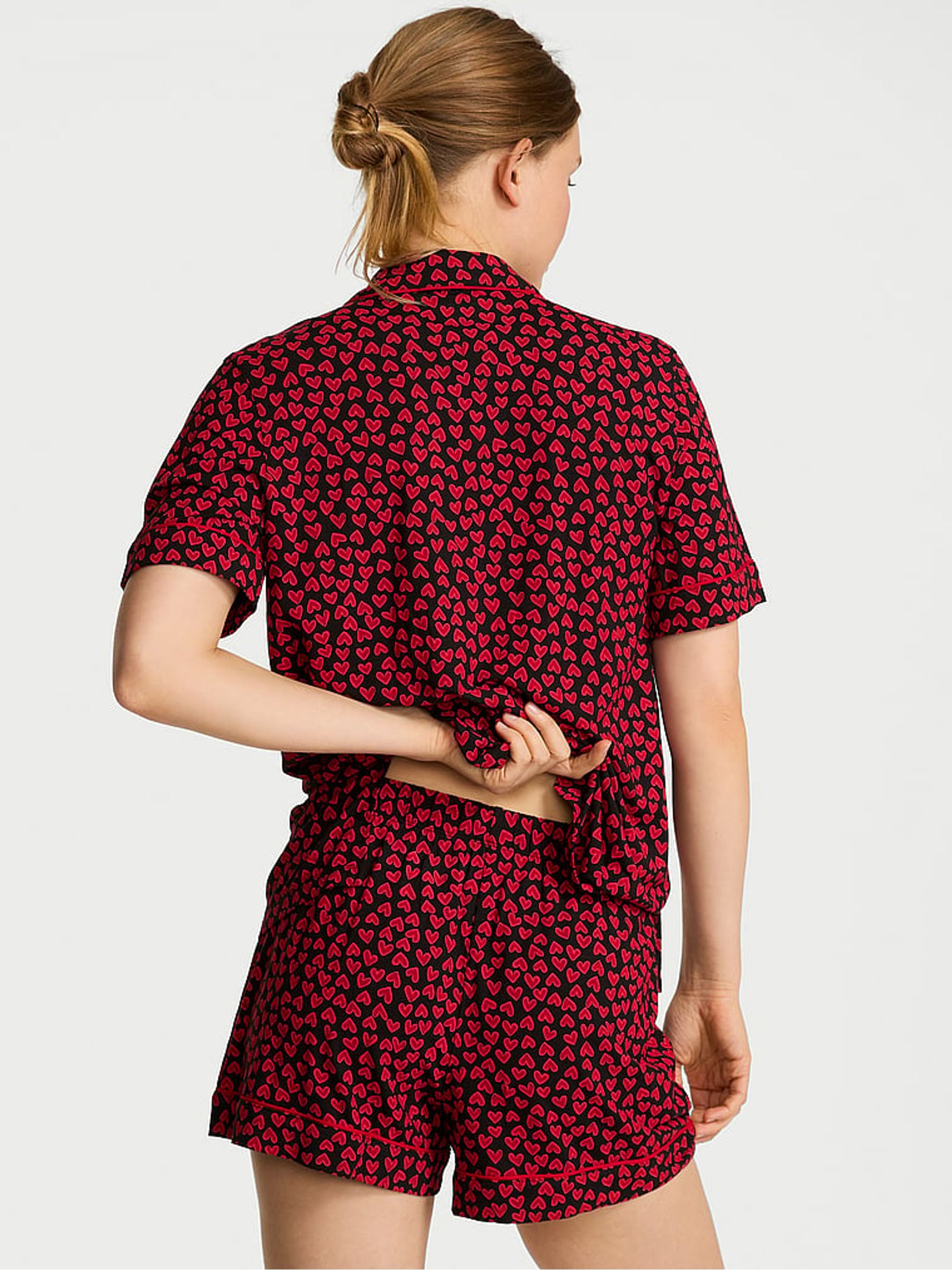 Lipstick Red Scattered Hearts Modal Short Pyjamas Set - Image 2 of 2