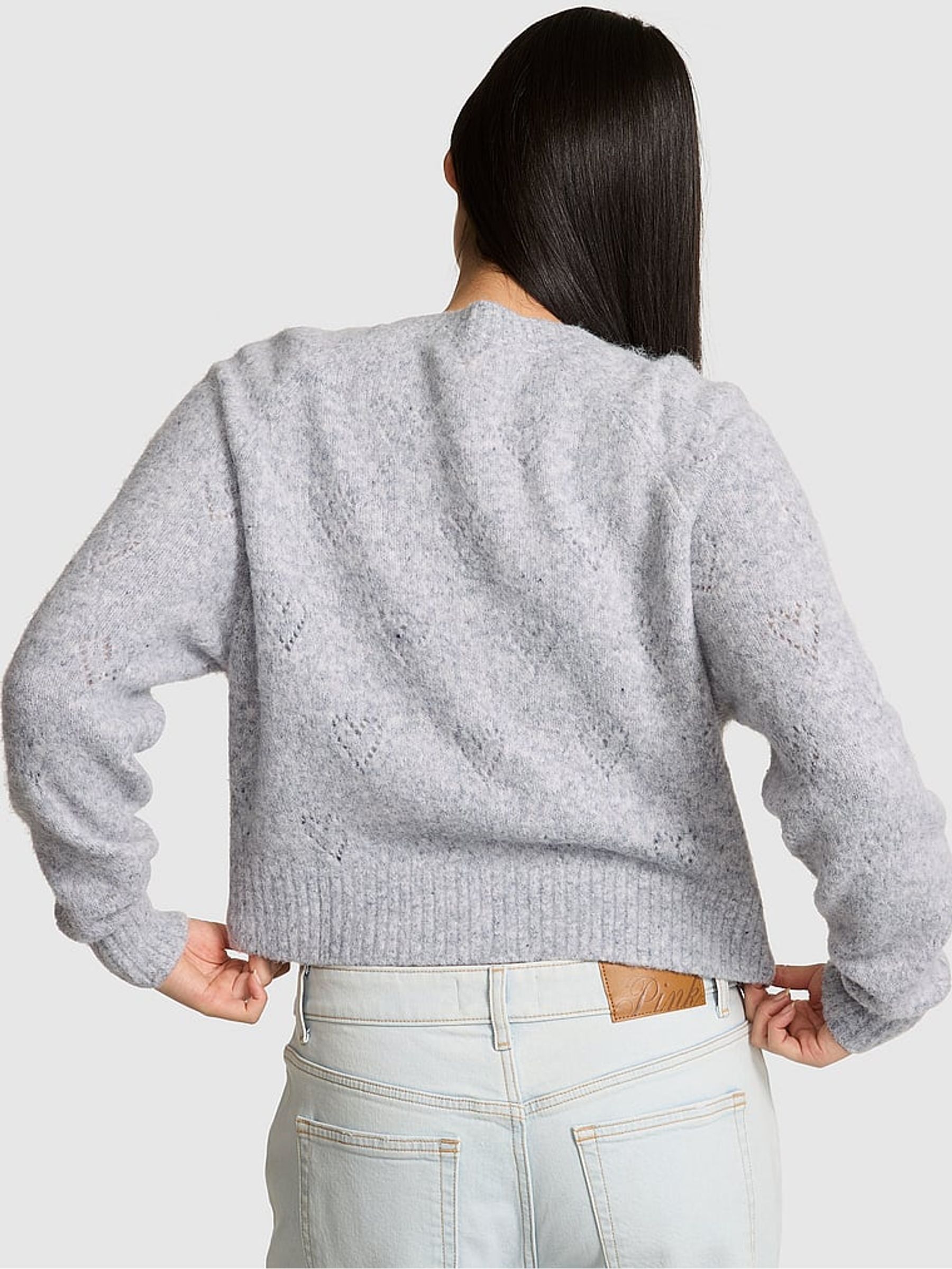 Medium Heather Grey Heart Pointelle Cardigan - Image 2 of 3