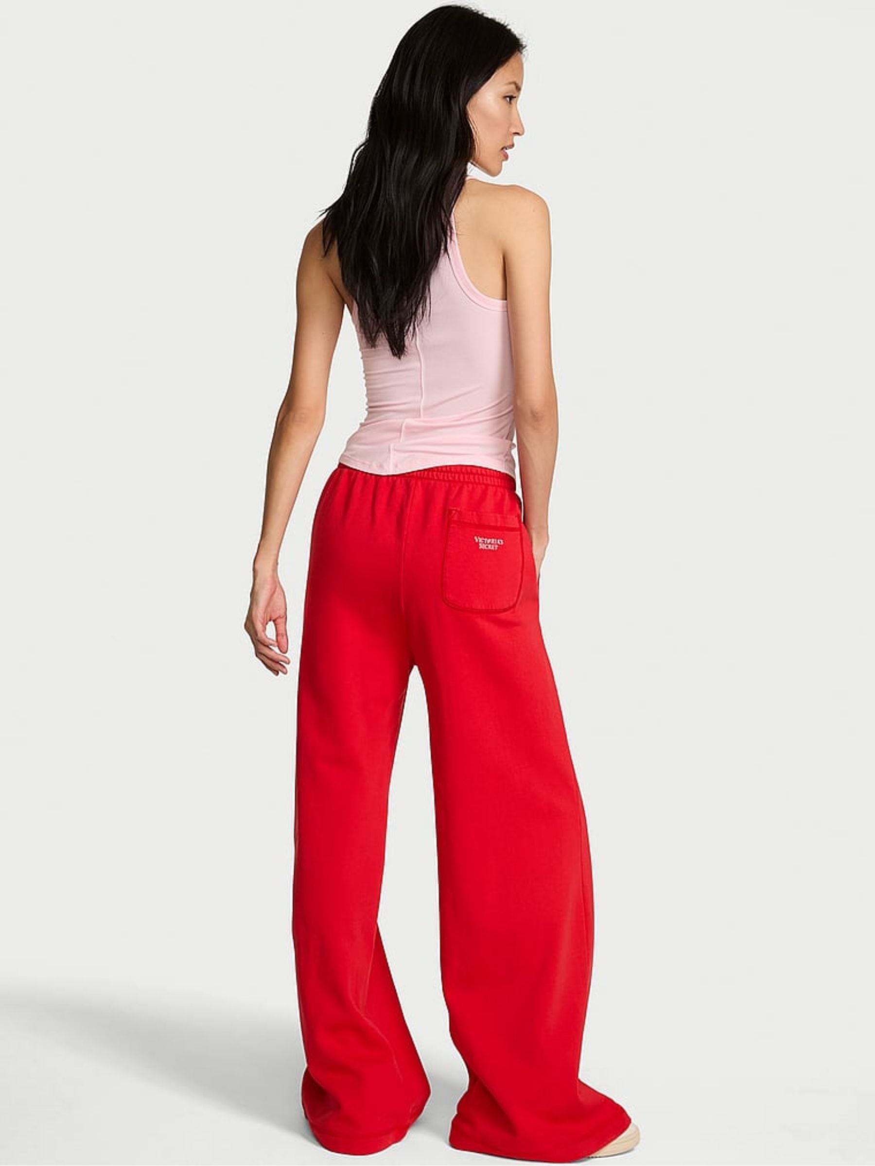 Washed Lipstick Red Fleece Wide Leg Joggers - Image 2 of 3