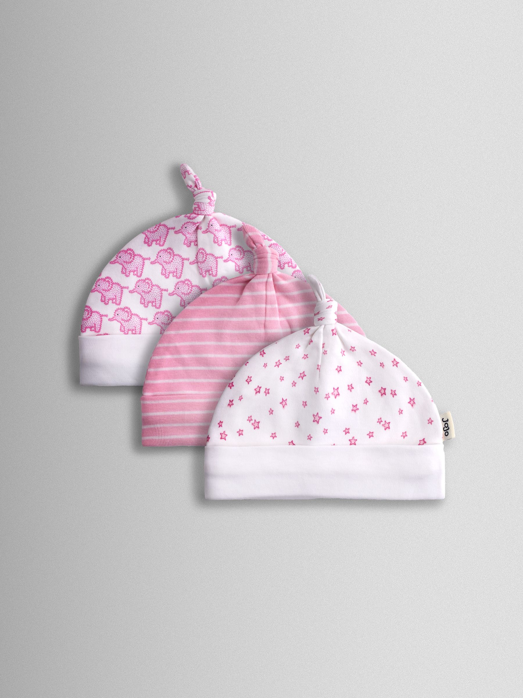 Pink 3-Pack Elephant, Stripe & Star Baby Hats - Image 1 of 8