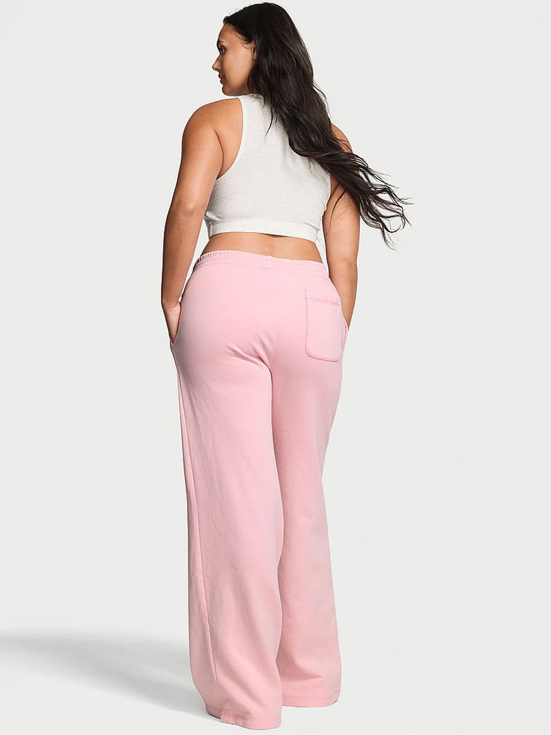 Washed Pretty Blossom Pink Fleece Wide Leg Joggers - Image 2 of 4