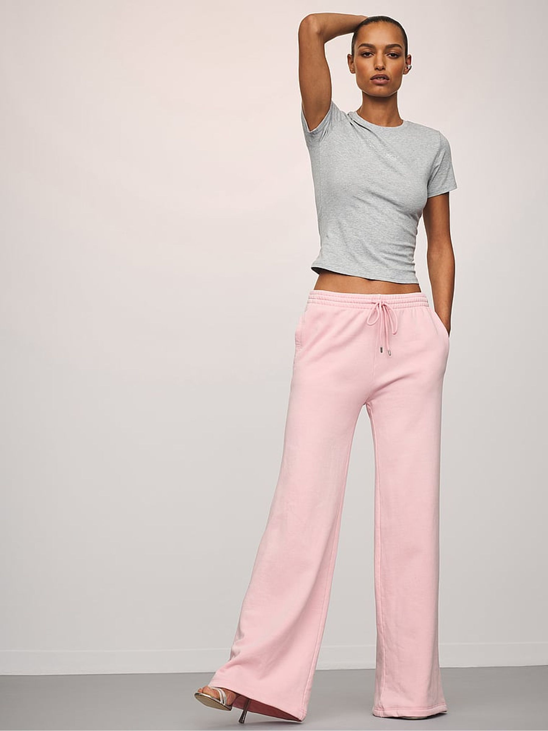 Washed Pretty Blossom Pink Fleece Wide Leg Joggers - Image 3 of 4