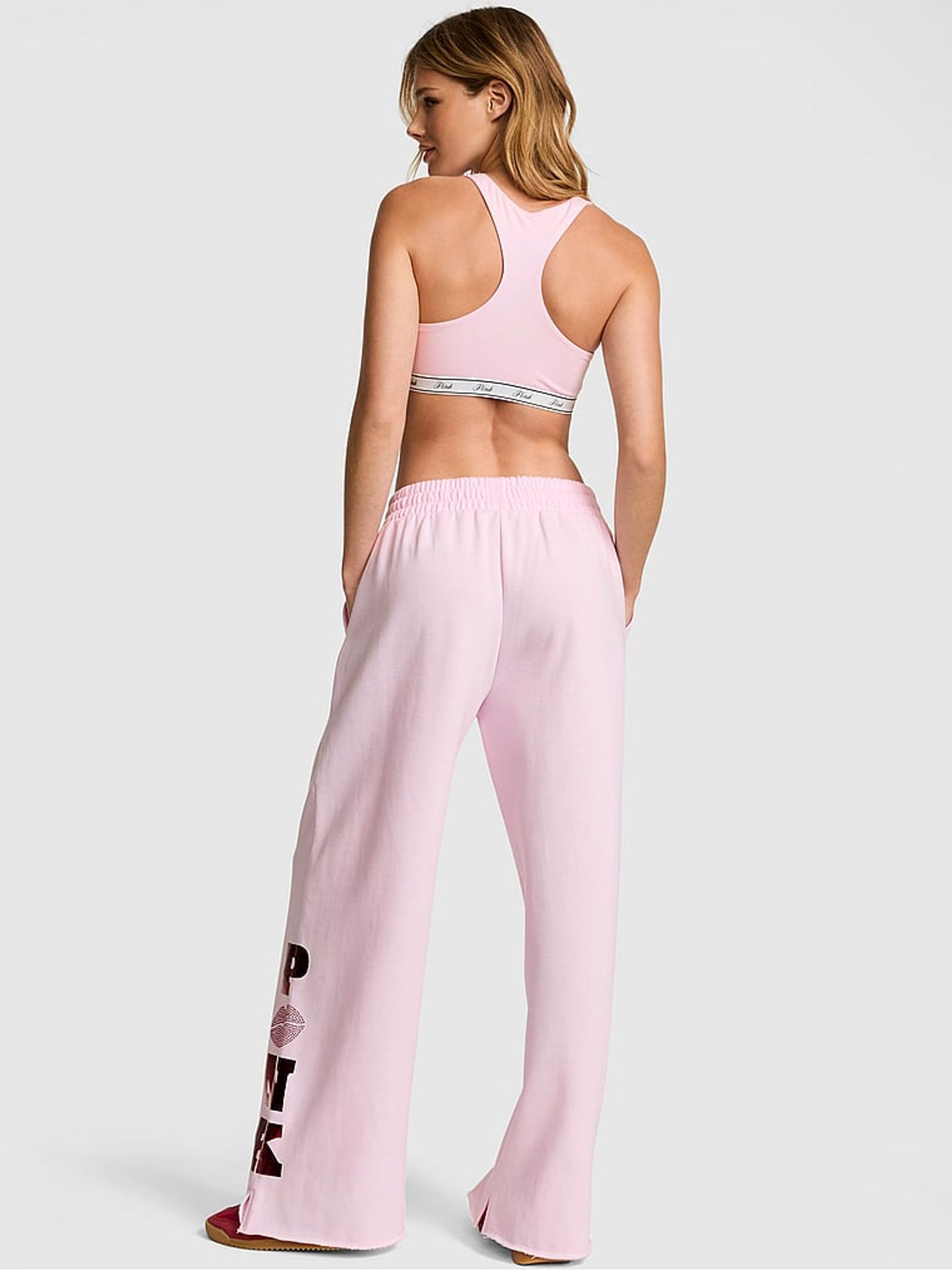 Pink Tulip Lip Print Wide Leg Fleece Joggers - Image 2 of 3 Pink Tulip Lip Print Wide Leg Fleece Joggers - Image 2 of 3