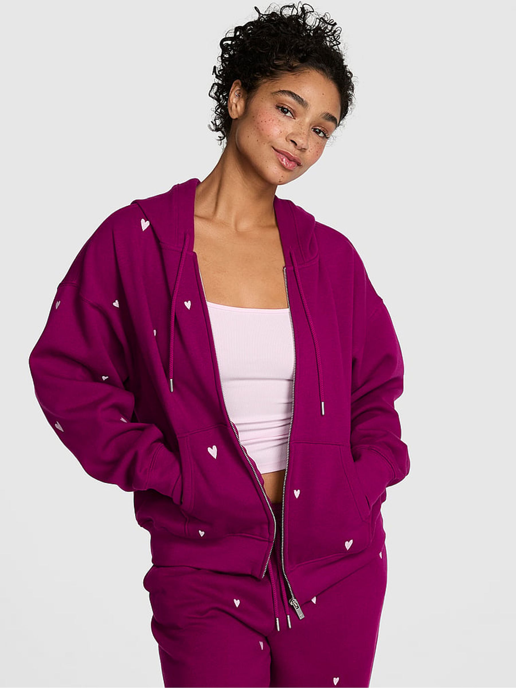 Magenta Purple Fleece Zip Up Hoodie - Image 1 of 2