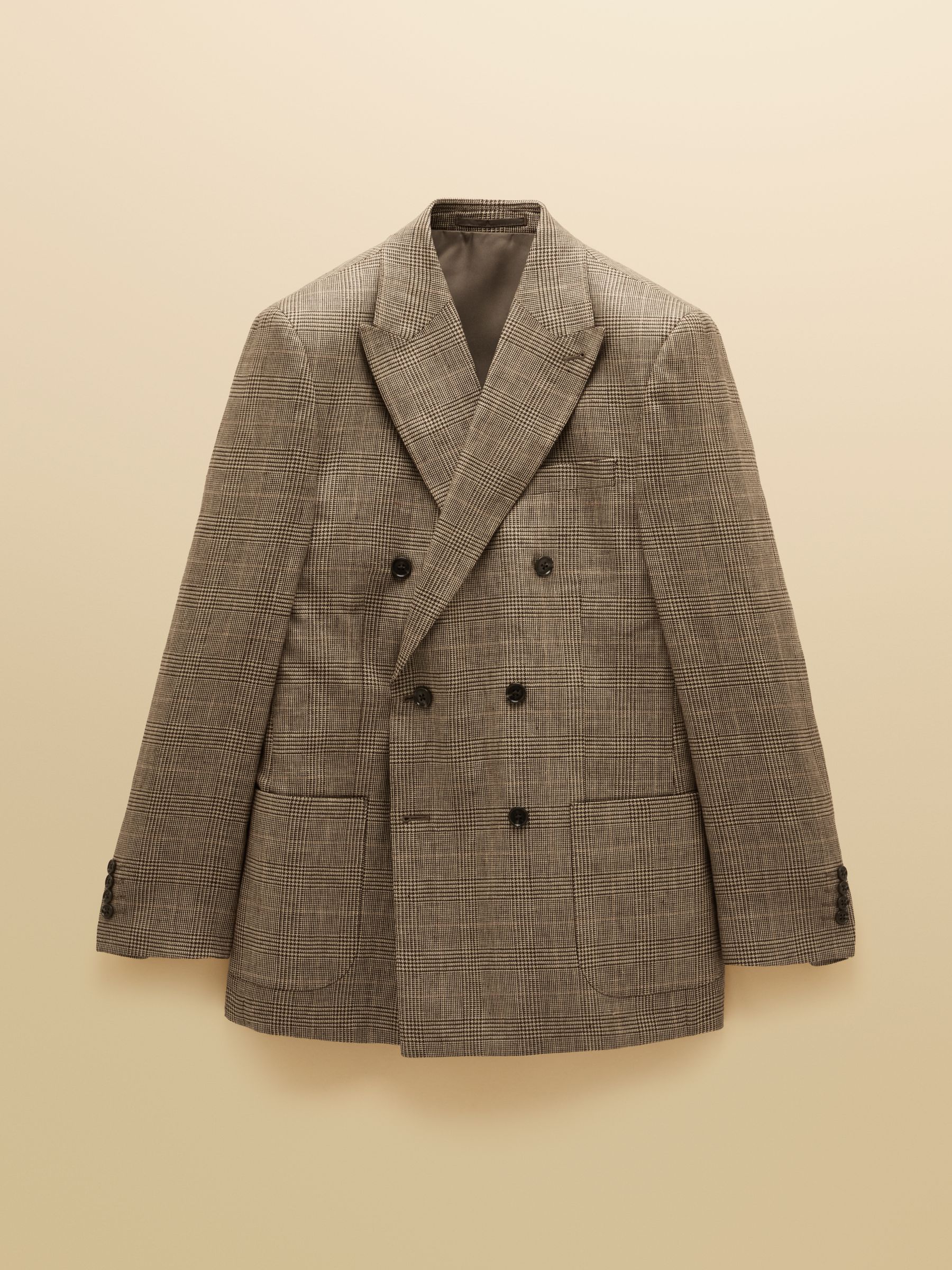 Taupe Brown Pure Linen Check Double Breasted Blazer - Image 13 of 13 Taupe Brown Pure Linen Check Double Breasted Blazer - Image 13 of 13