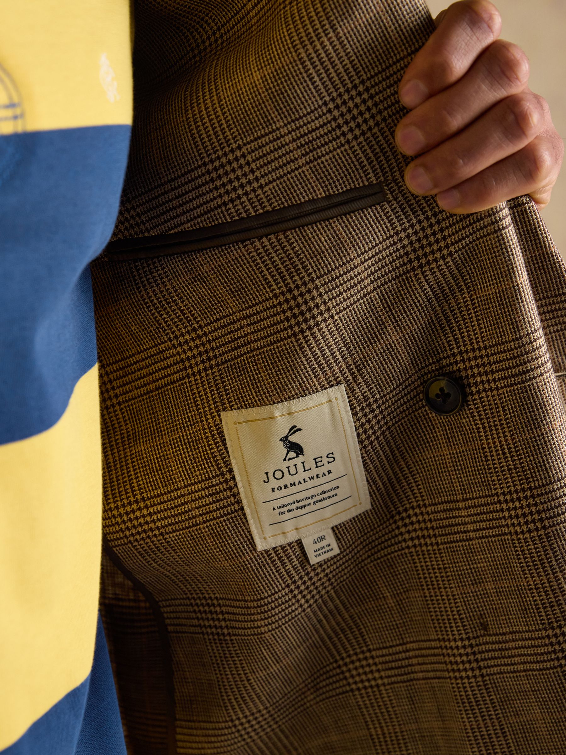 Taupe Brown Pure Linen Check Double Breasted Blazer - Image 7 of 13