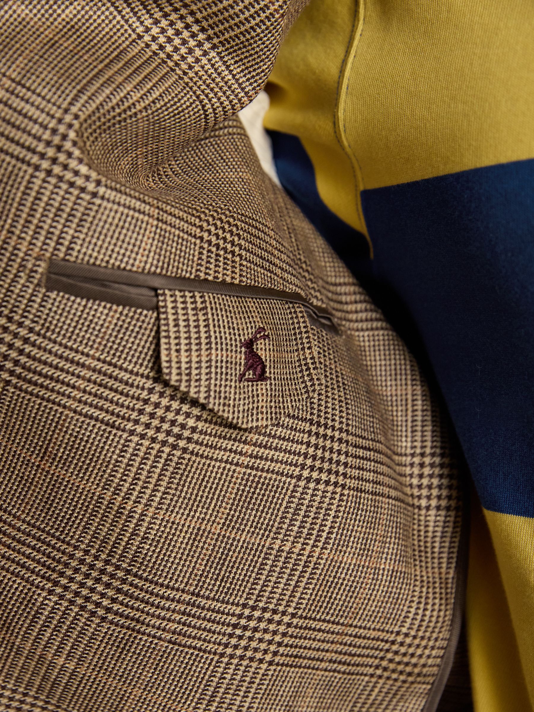 Taupe Brown Pure Linen Check Double Breasted Blazer - Image 9 of 13