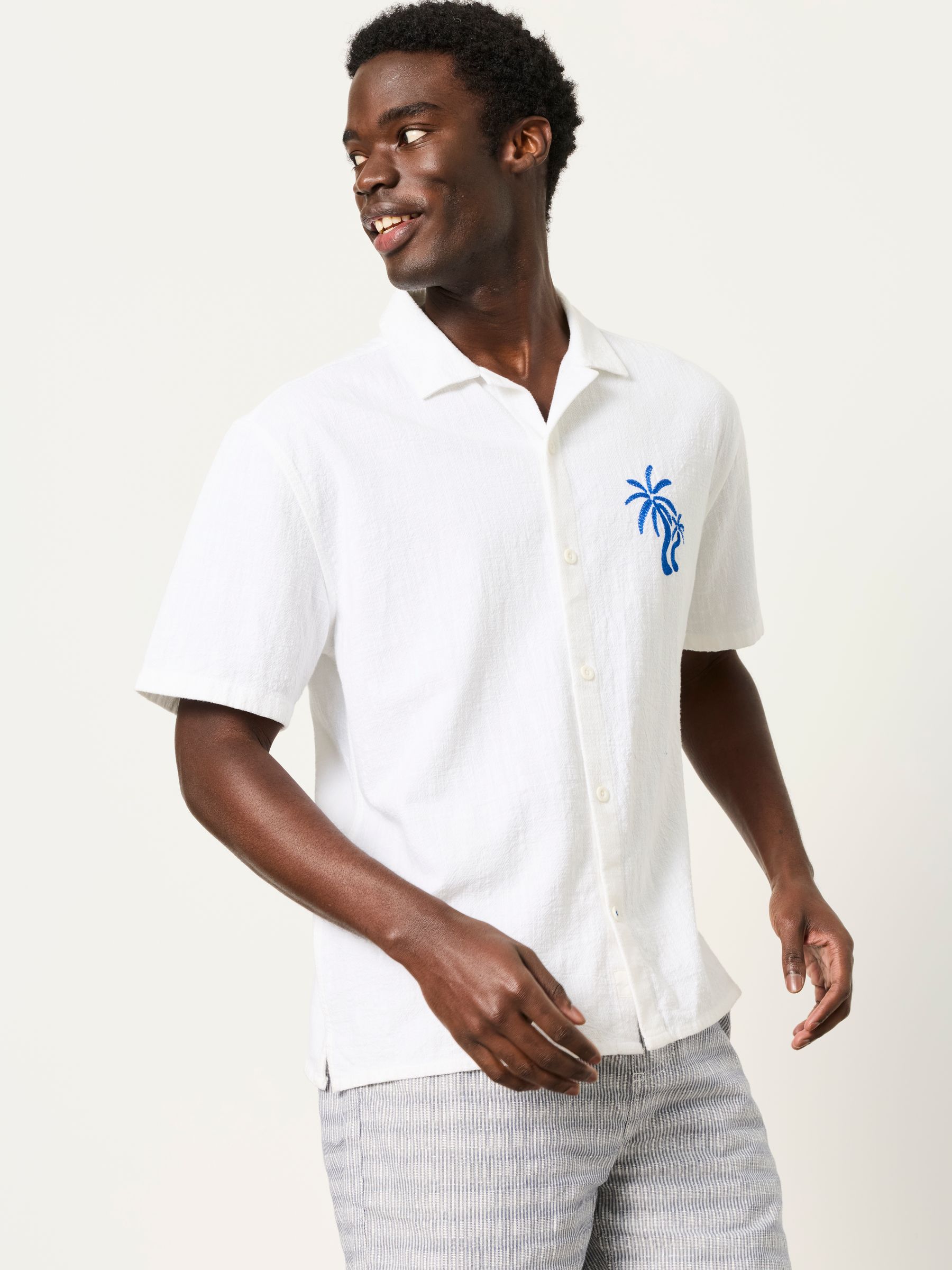 White Short Sleeve Relaxed Fit Graphic Placement Embroidery Shirt - Image 1 of 6