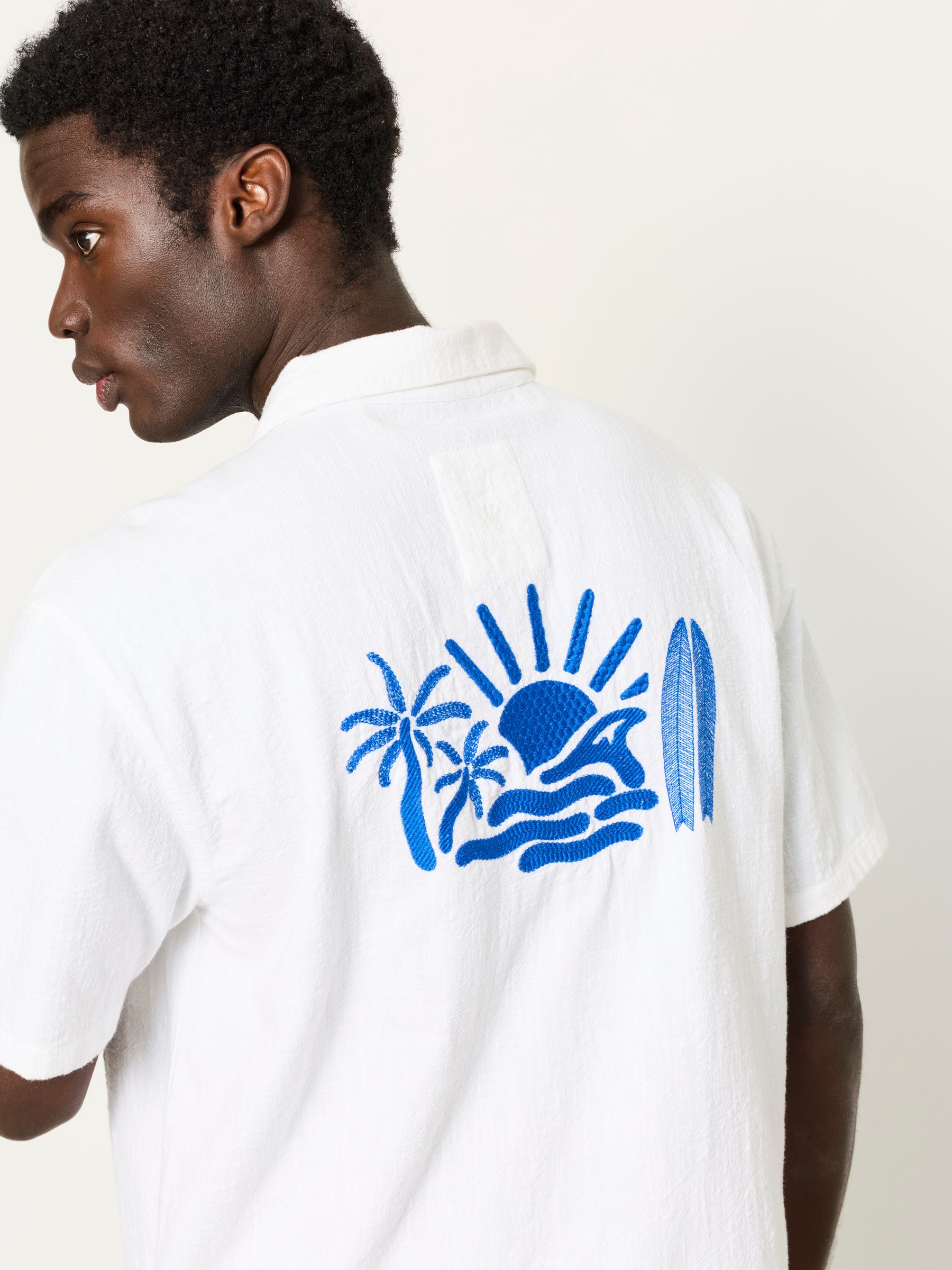 White Short Sleeve Relaxed Fit Graphic Placement Embroidery Shirt - Image 3 of 6