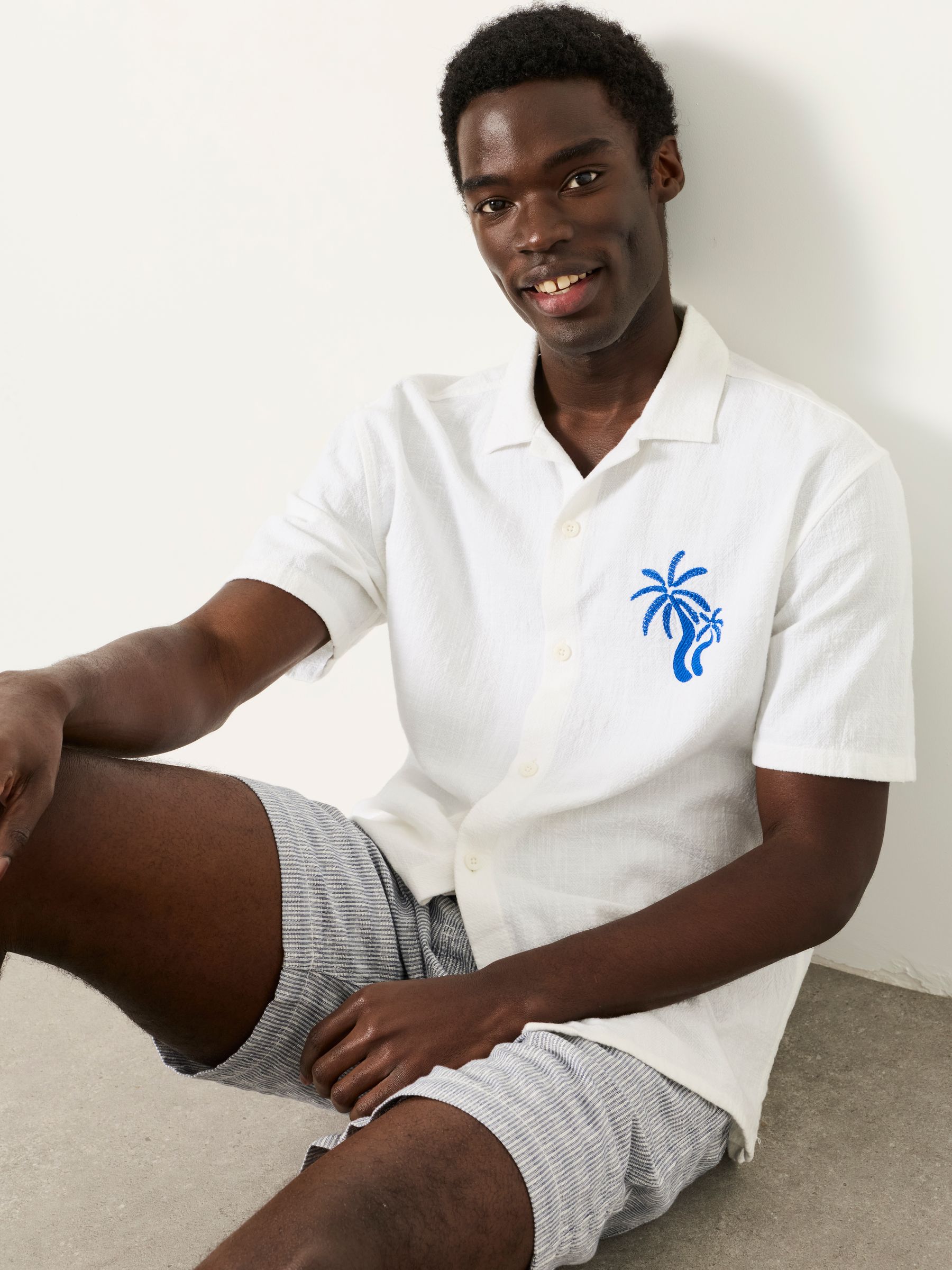 White Short Sleeve Relaxed Fit Graphic Placement Embroidery Shirt - Image 4 of 6