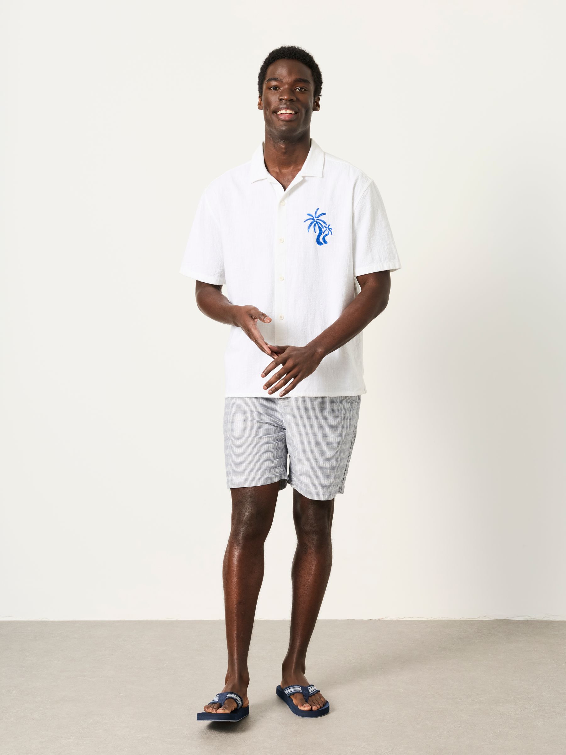 White Short Sleeve Relaxed Fit Graphic Placement Embroidery Shirt - Image 5 of 6