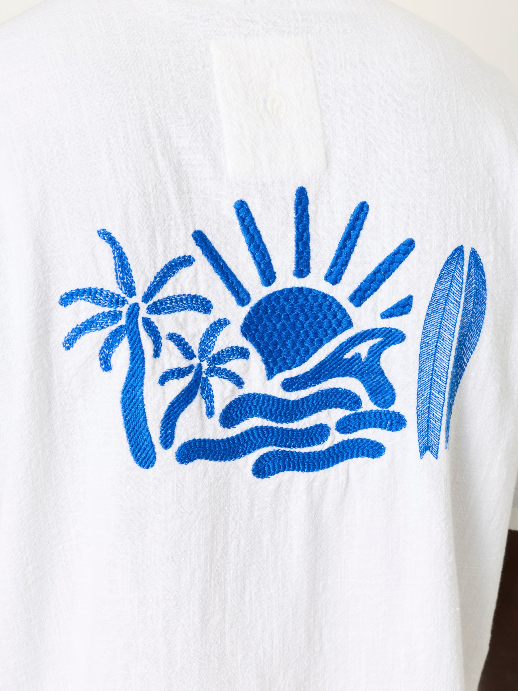 White Short Sleeve Relaxed Fit Graphic Placement Embroidery Shirt - Image 6 of 6