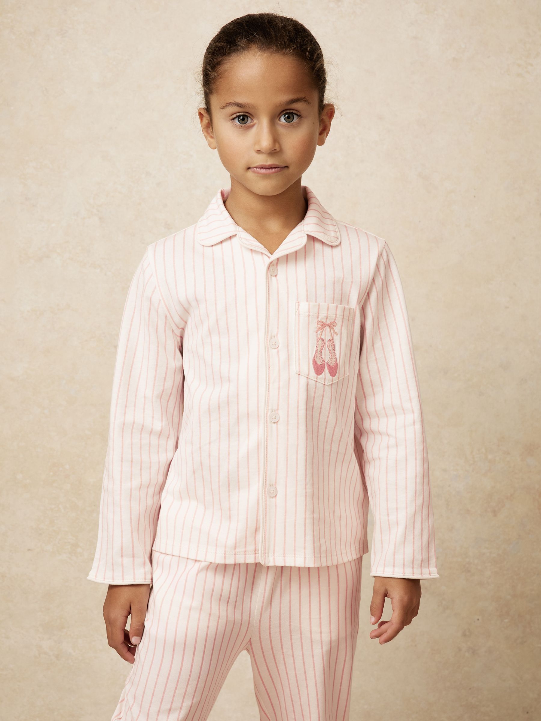 913 Ensemble pyjama rayé en coton brodé rose (de 0 à 1 an) - Image 1 de 6