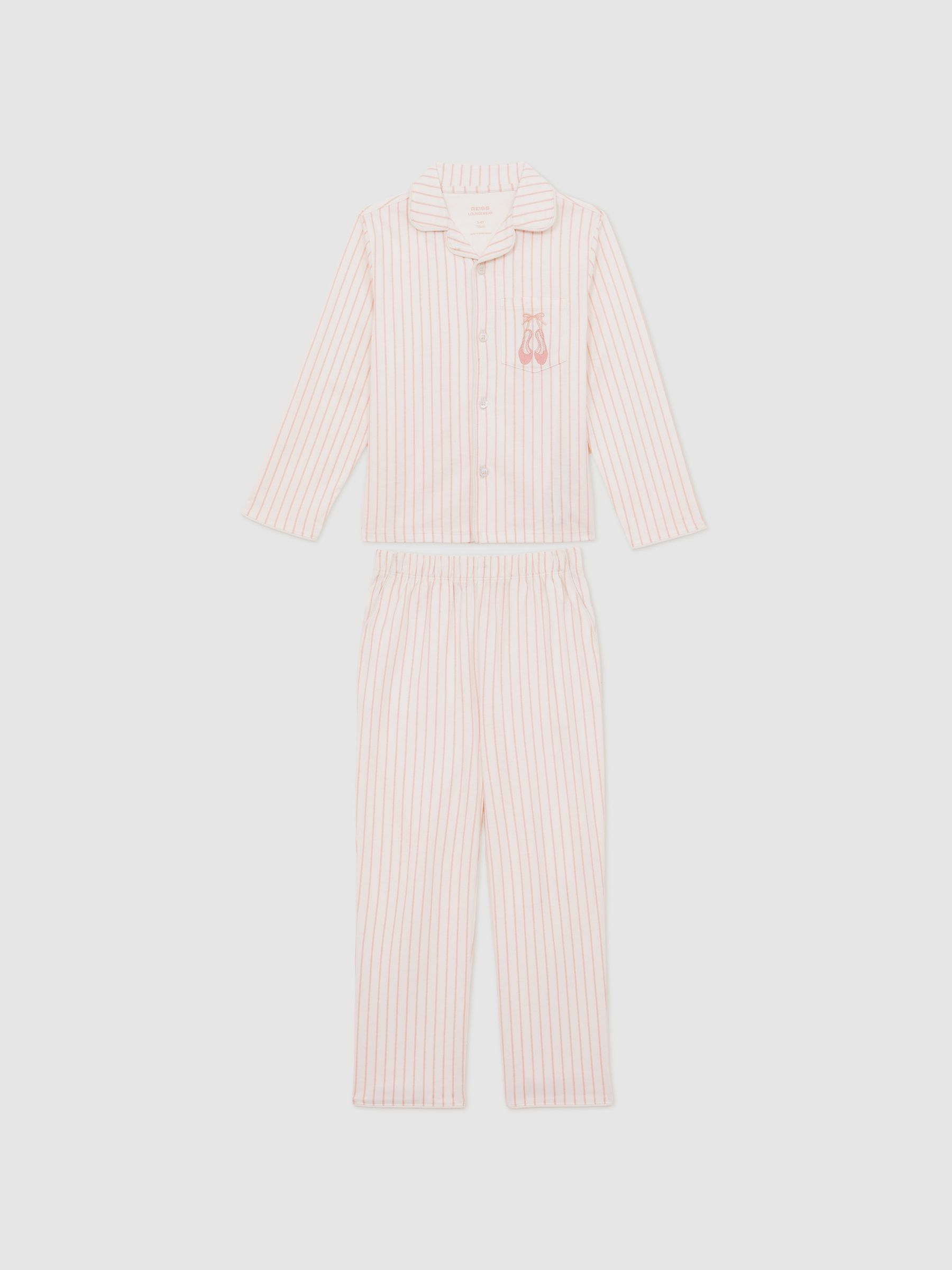 913 Ensemble pyjama rayé en coton brodé rose (de 0 à 1 an) - Image 2 de 6