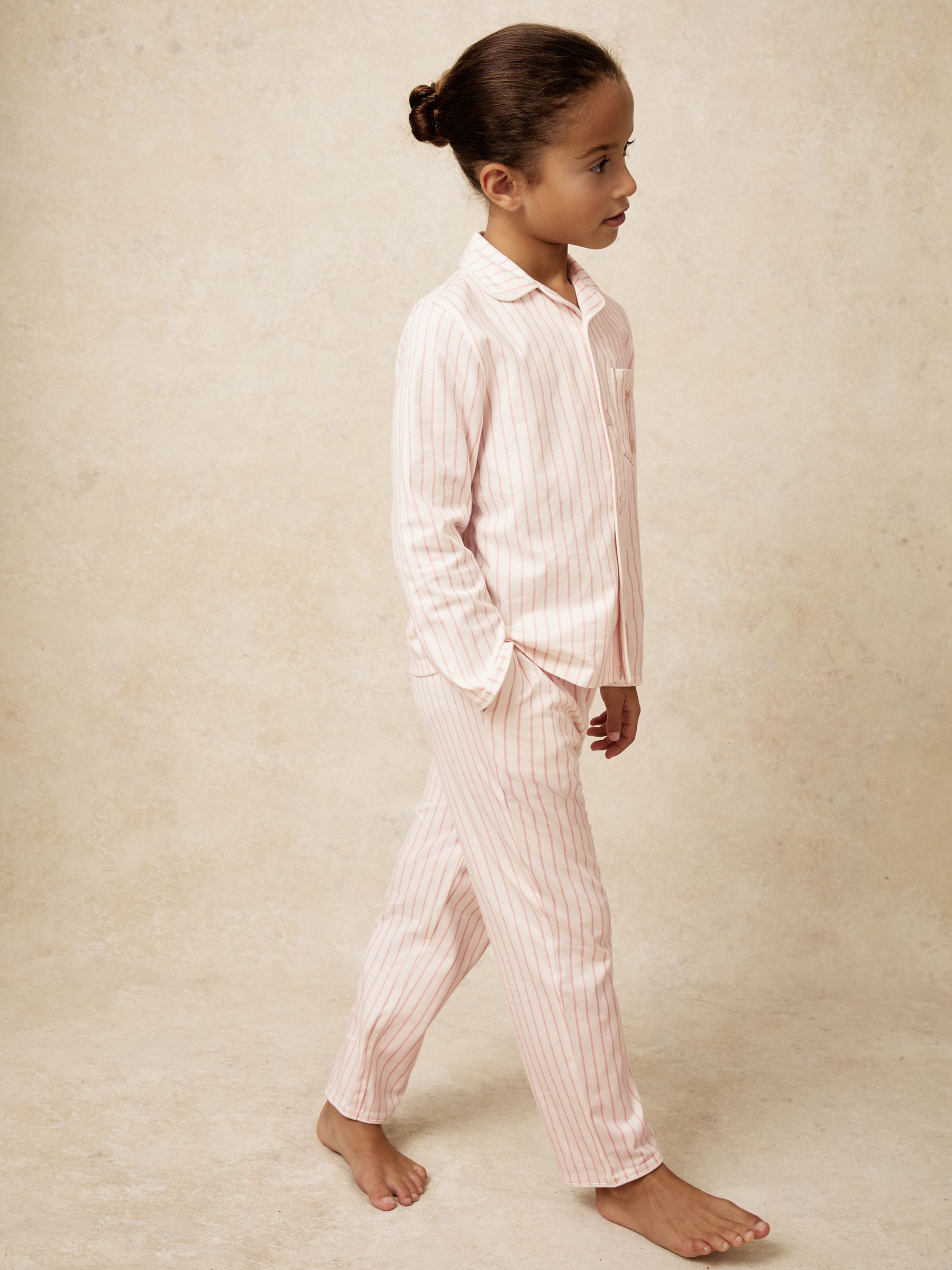 3-9 yrs Cotton Embroidery Stripe Pyjama Set in Pink - Image 5 of 6