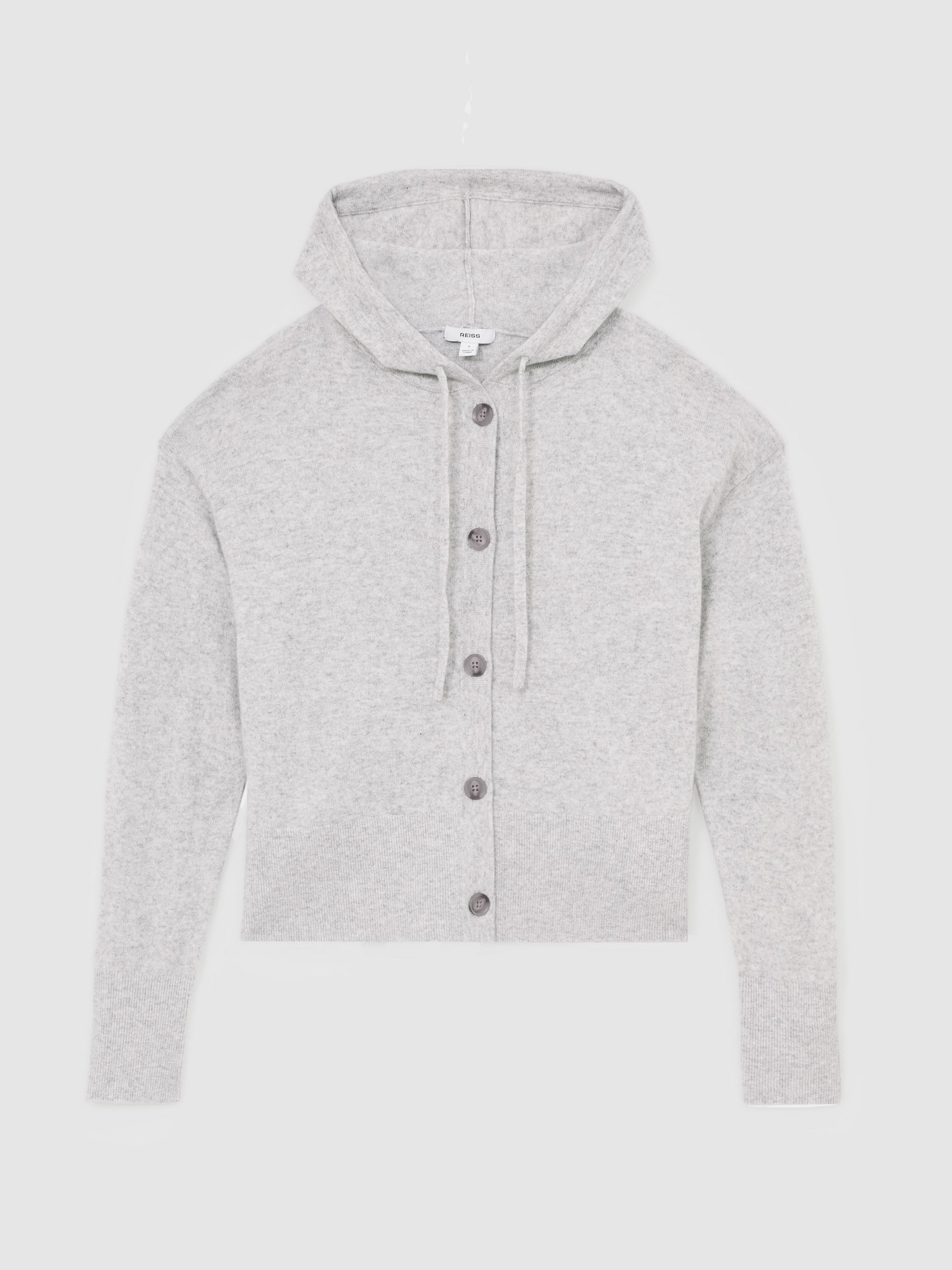 Wool-Blend Button-Through Hoodie with Cashmere in Grey - Image 2 of 6