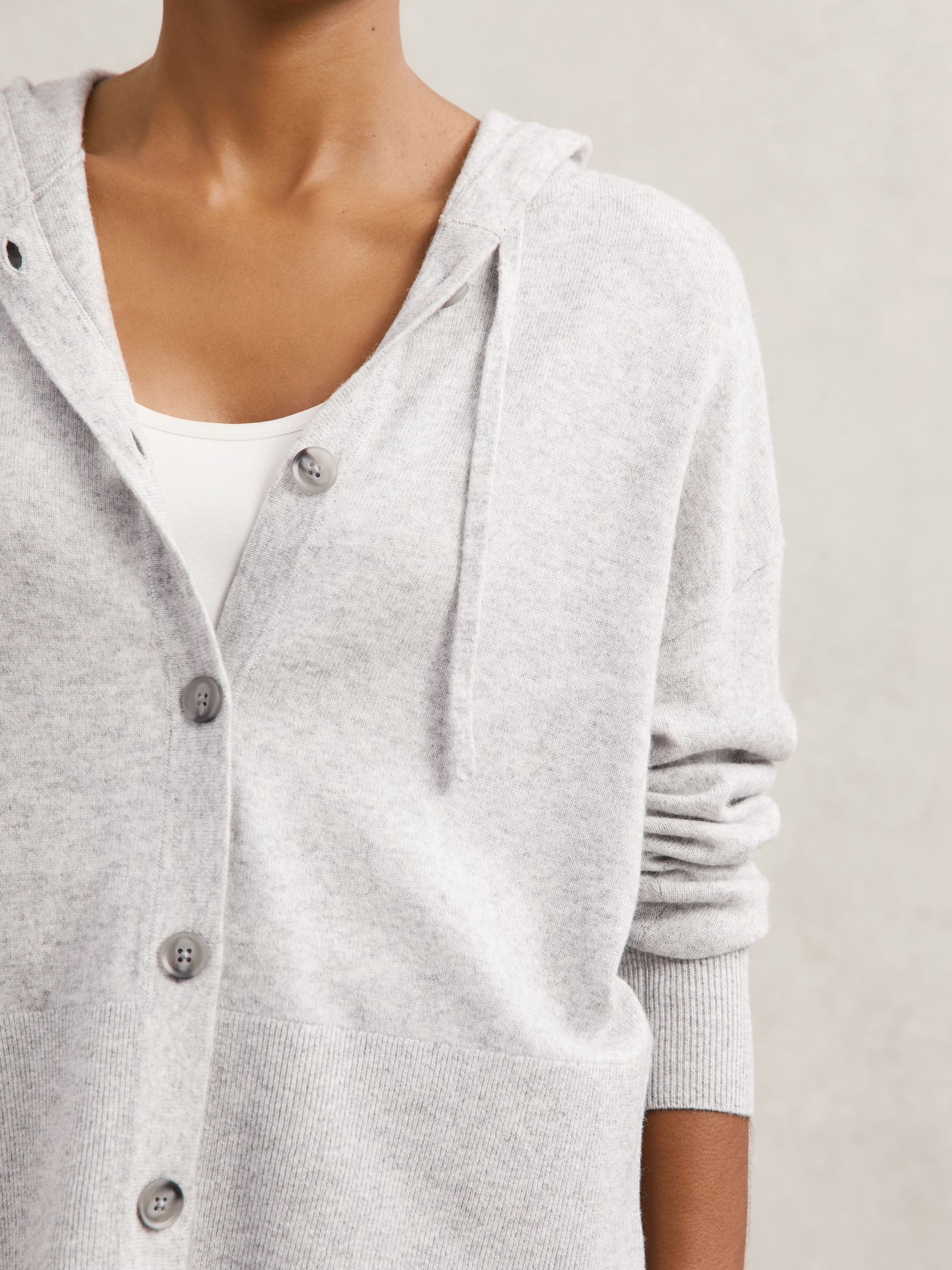 Wool-Blend Button-Through Hoodie with Cashmere in Grey - Image 4 of 6
