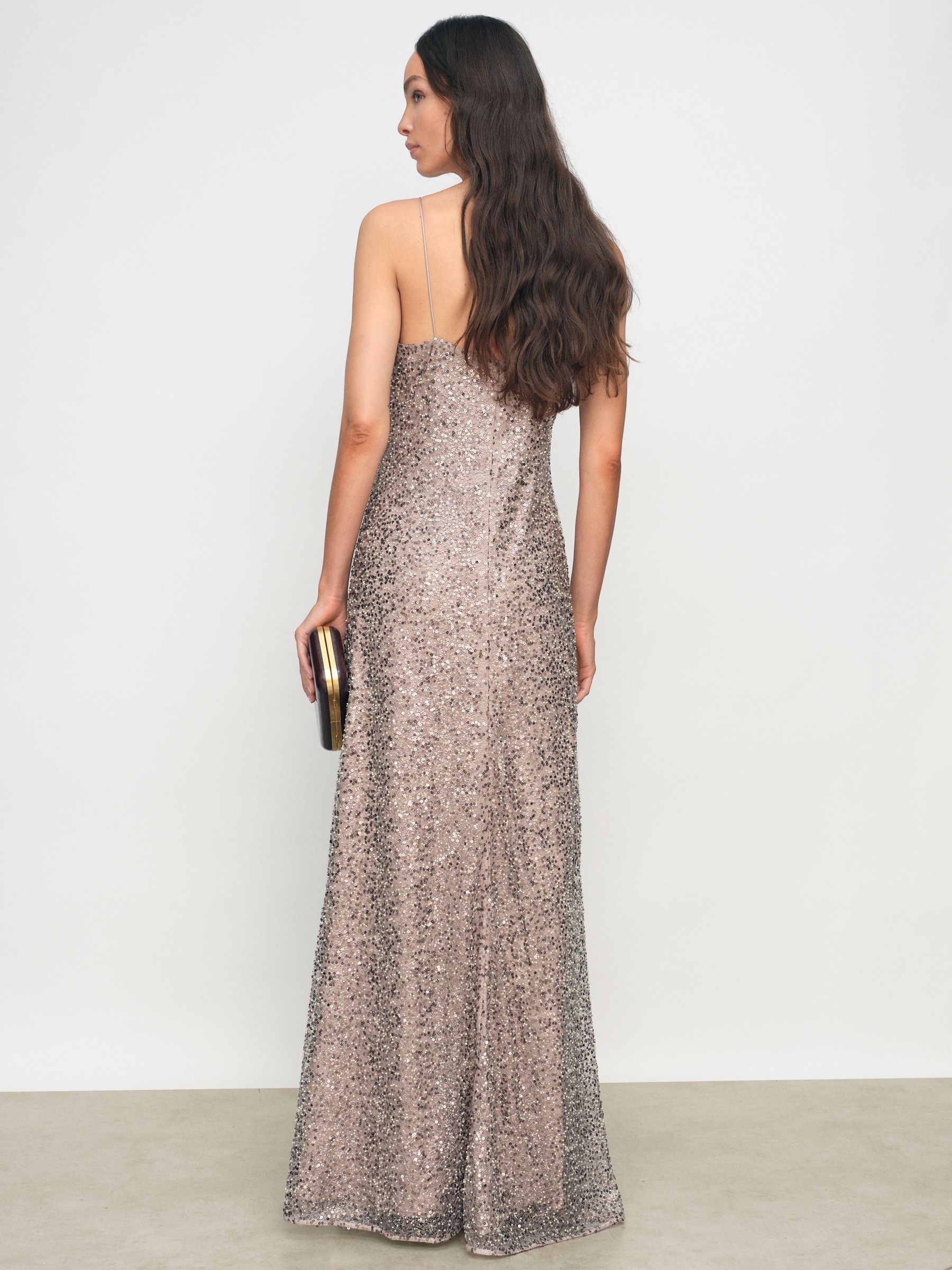 Sequin Maxi Slip Dress in Silver - Image 6 of 7